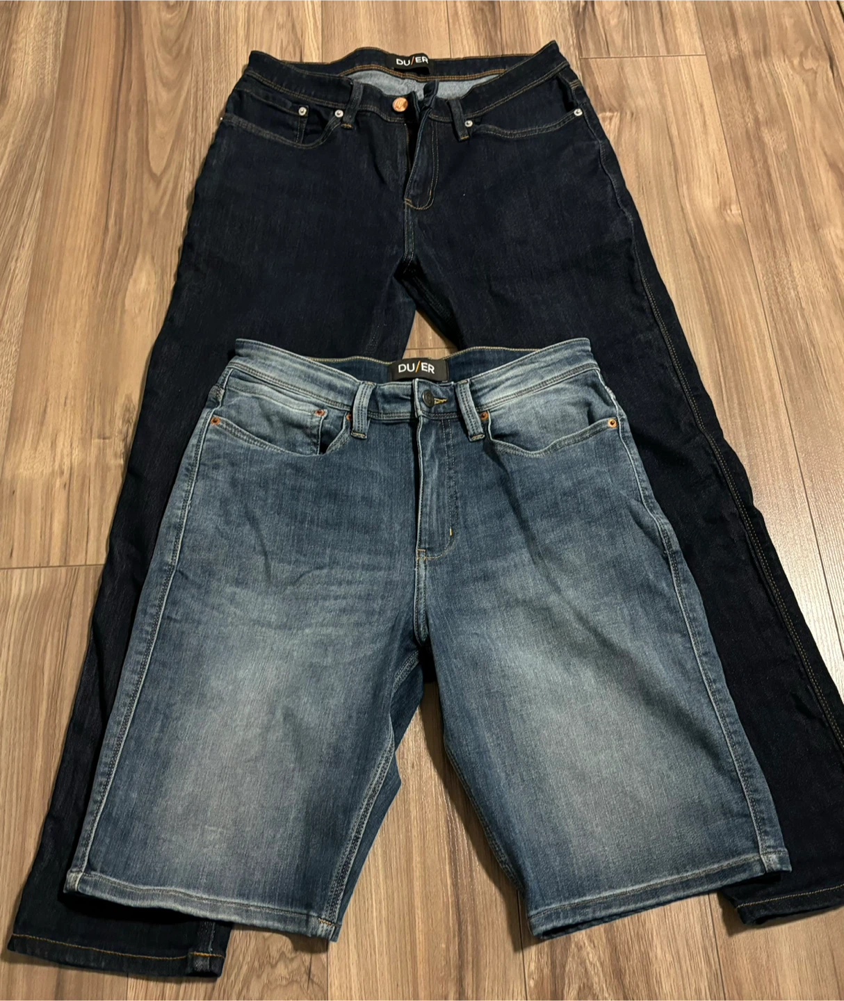 Lot of Duer items - commuter jeans, jorts and polo
