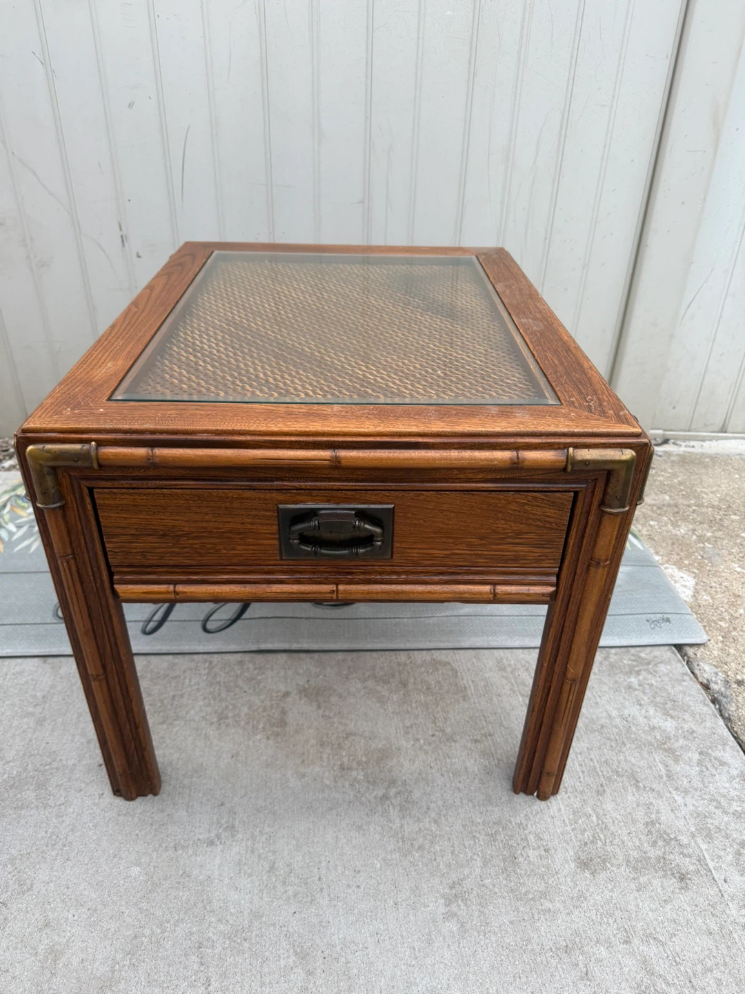 Wooden End Table with Glass Top