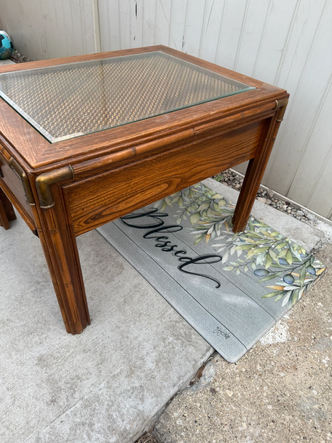 Wooden End Table with Glass Top - photo 3