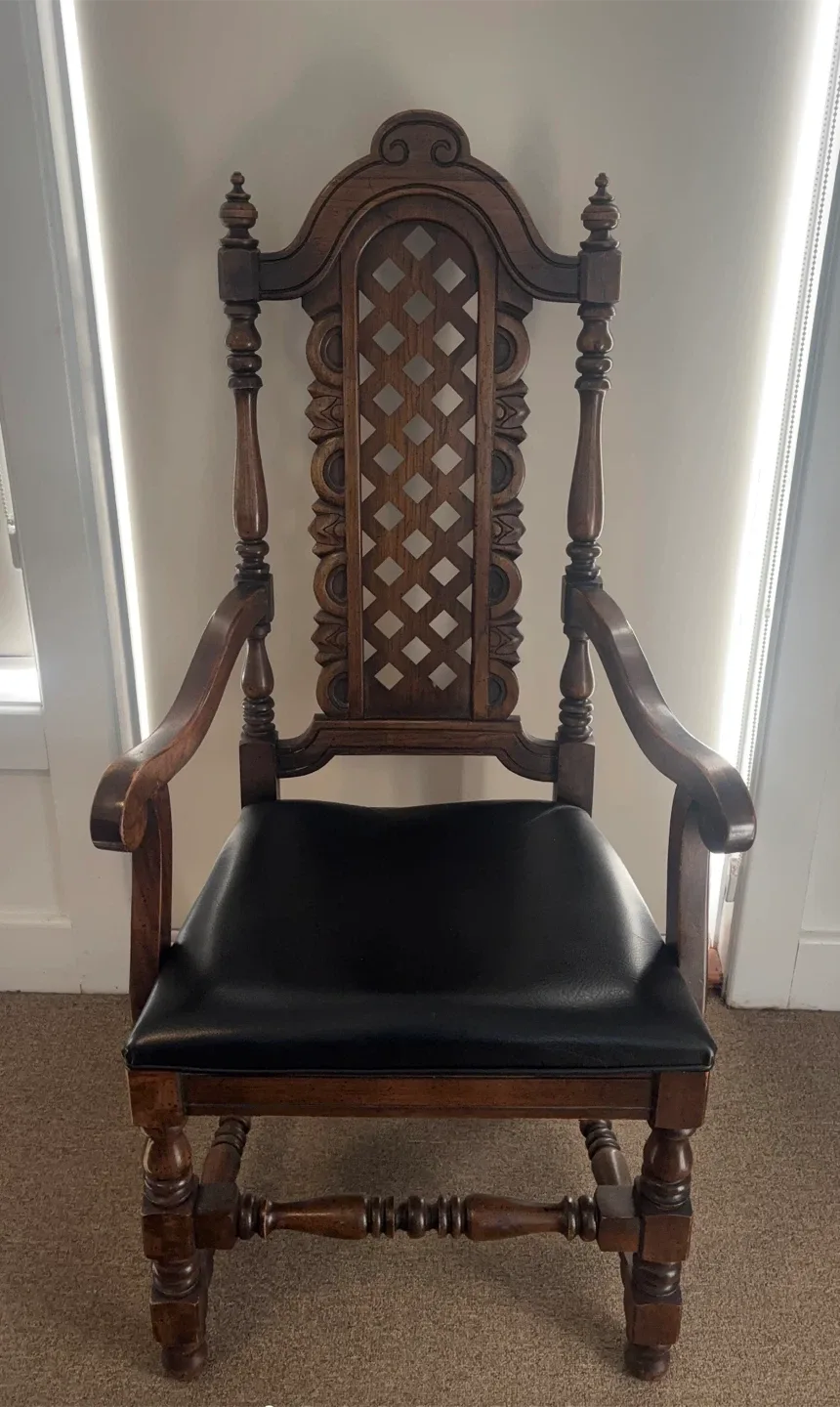 Antique Carved Wood Desk & Chair Set image indicator(5)