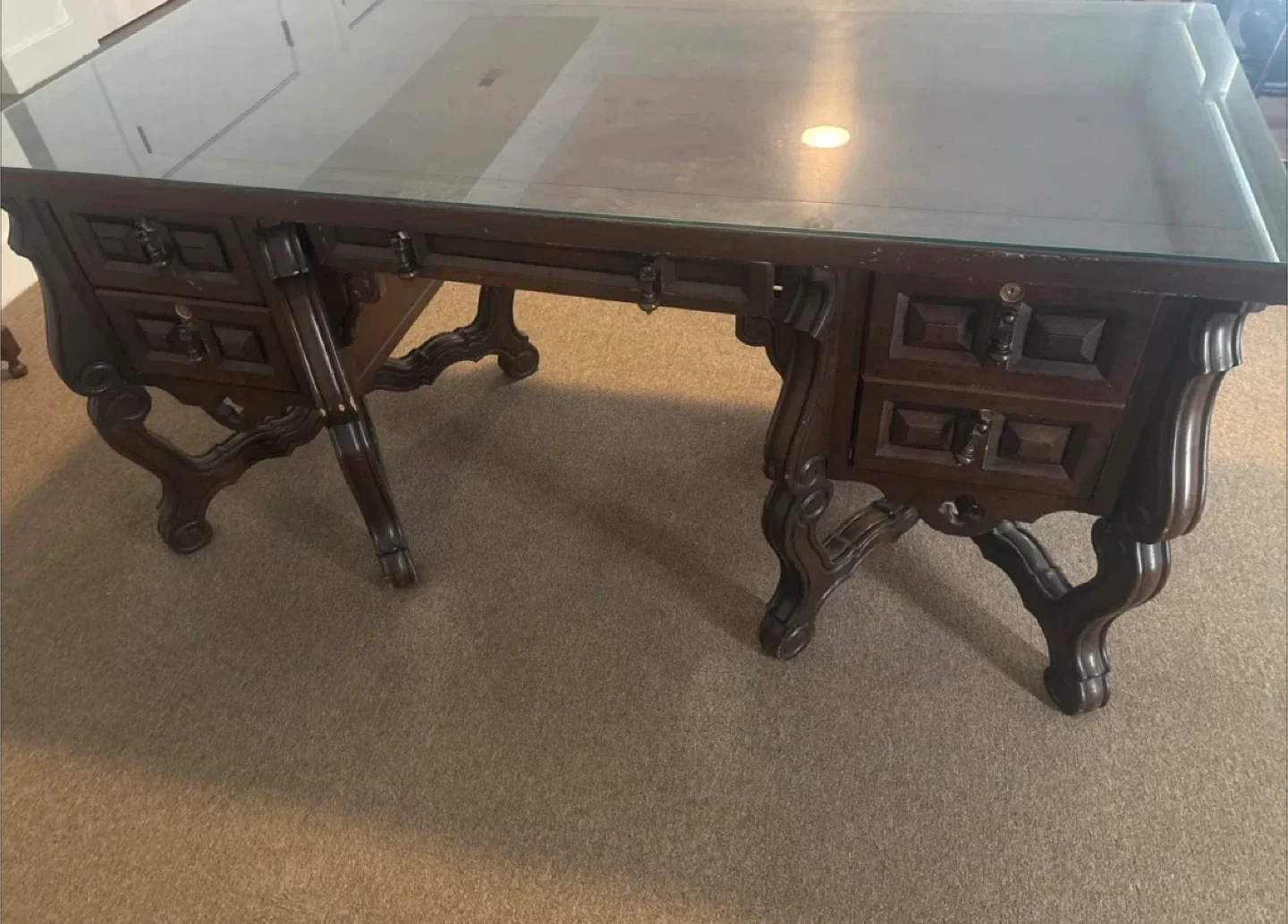 Antique Carved Wood Desk & Chair Set image indicator(8)