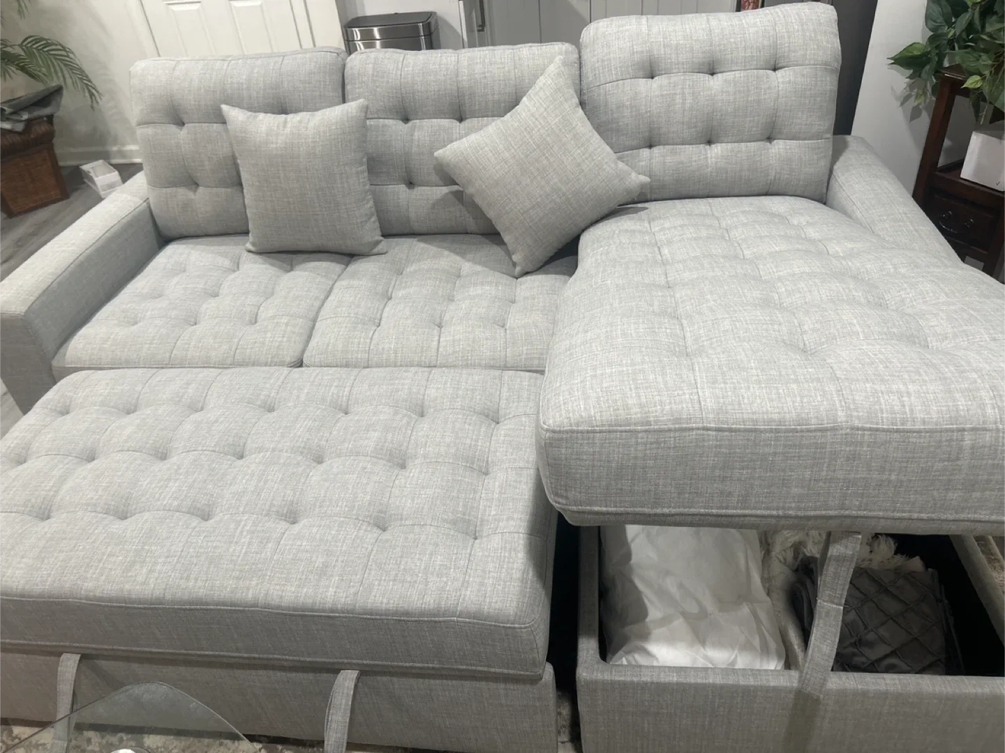 Raymour & Flanigan Gray Sectional Sofa with Ottoman image indicator(2)