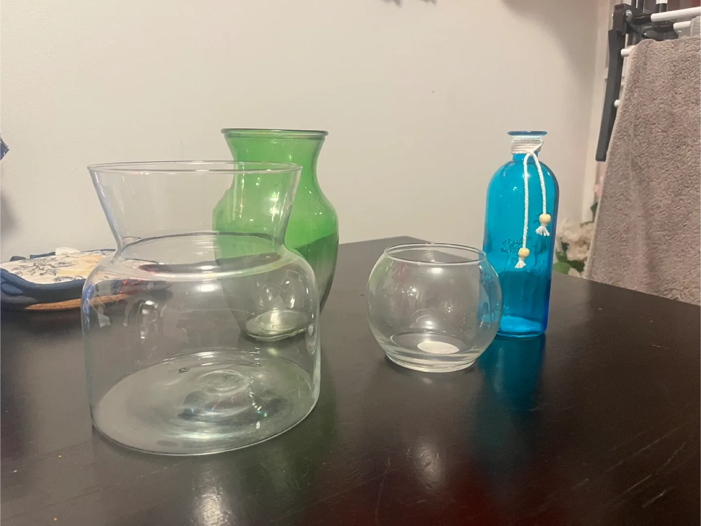Assorted Glass Vases - Green, Blue, Clear thumbnail