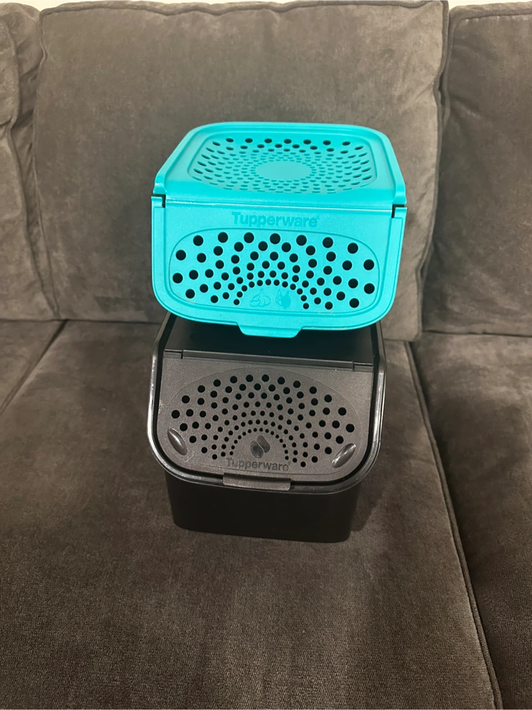Tupperware potato and garlic bins