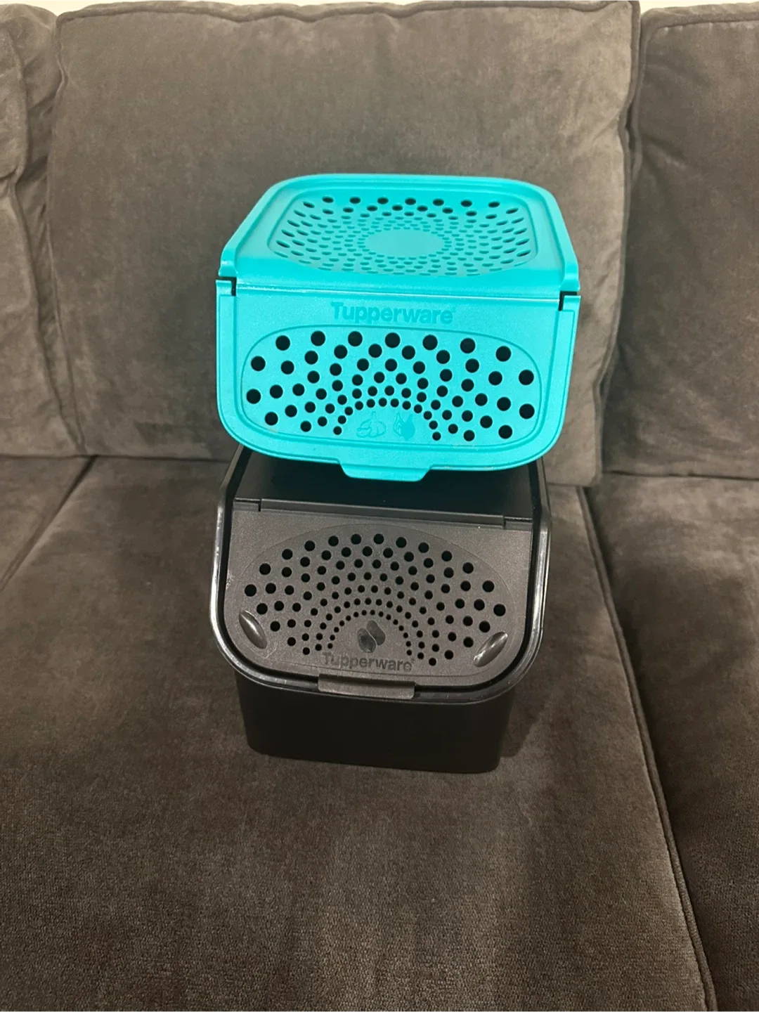 Tupperware potato and garlic bins