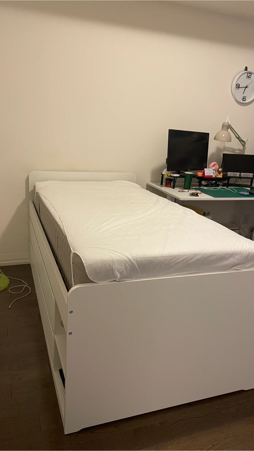 Ikea Slakt Bed with storage + 4 drawers, white, Twin