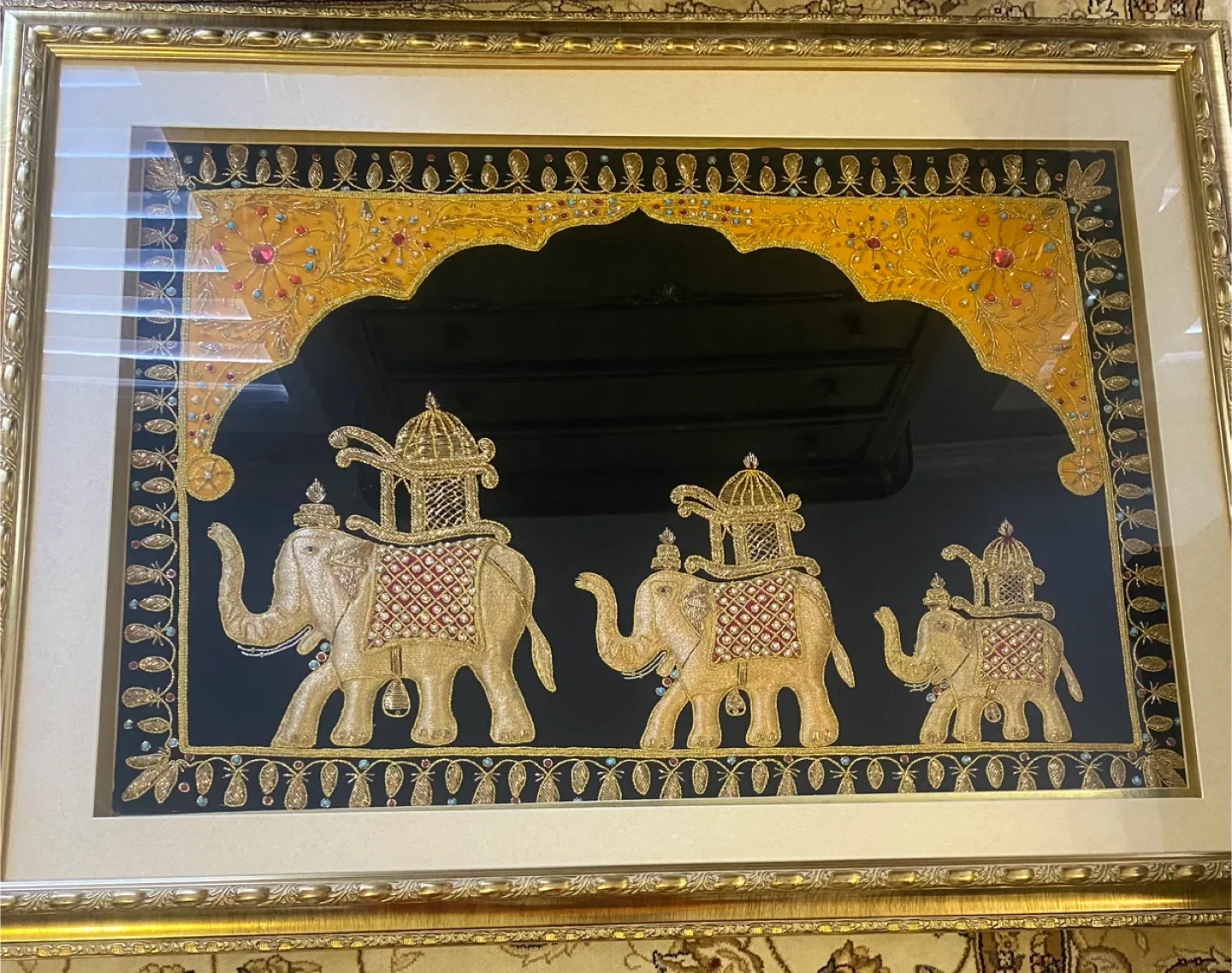 Framed Elephant Embroidery Art Gud luck for home image indicator(4)