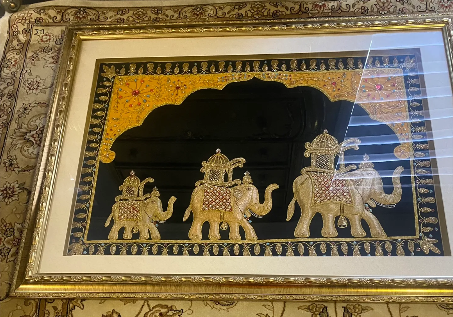 Framed Elephant Embroidery Art Gud luck for home image indicator(5)