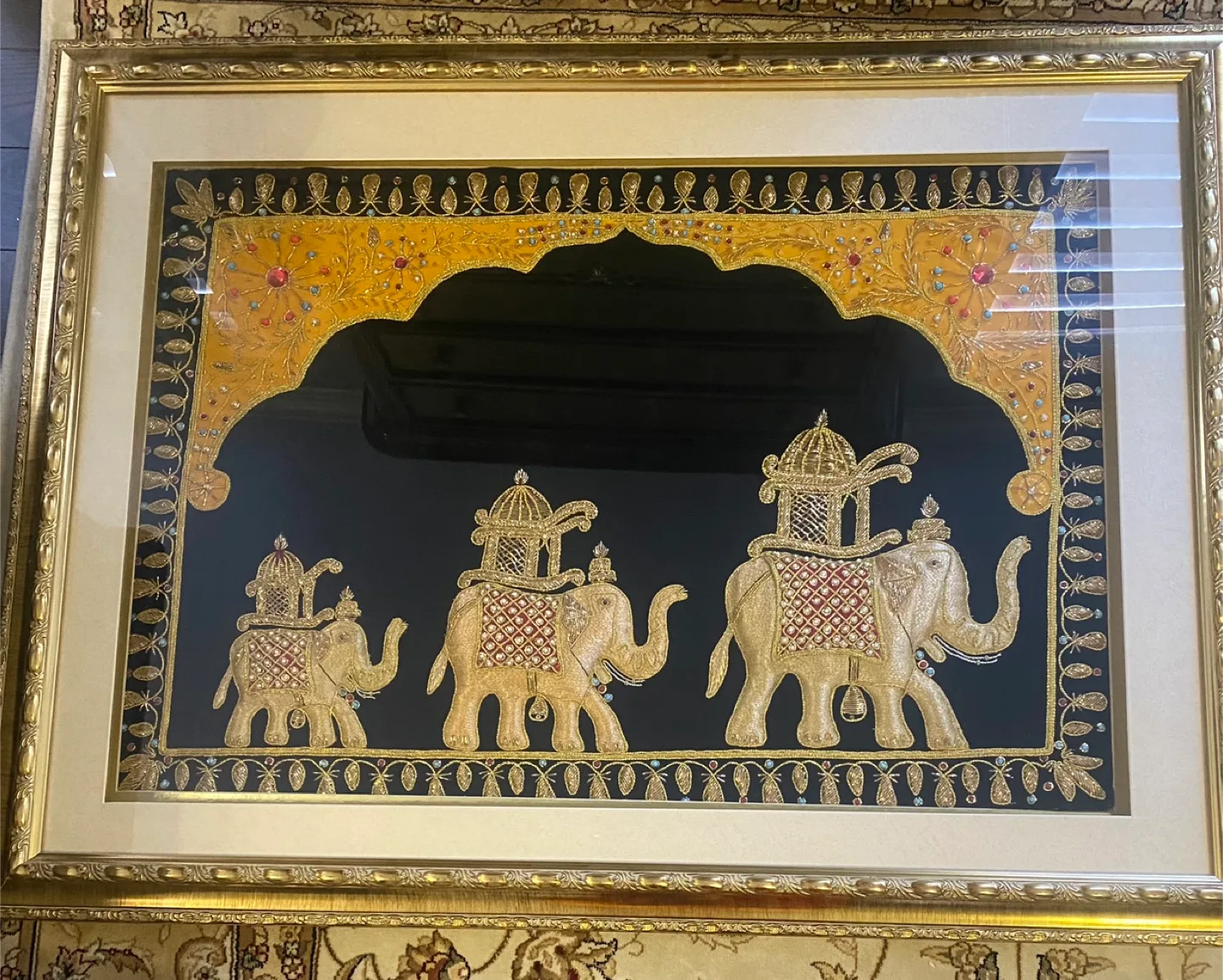 Framed Elephant Embroidery Art Gud luck for home image indicator(3)