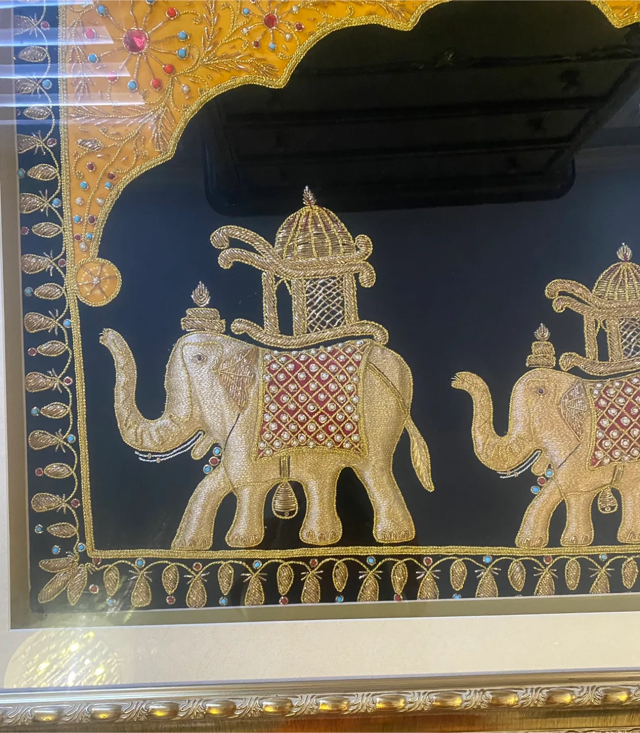 Framed Elephant Embroidery Art Gud luck for home image indicator(2)