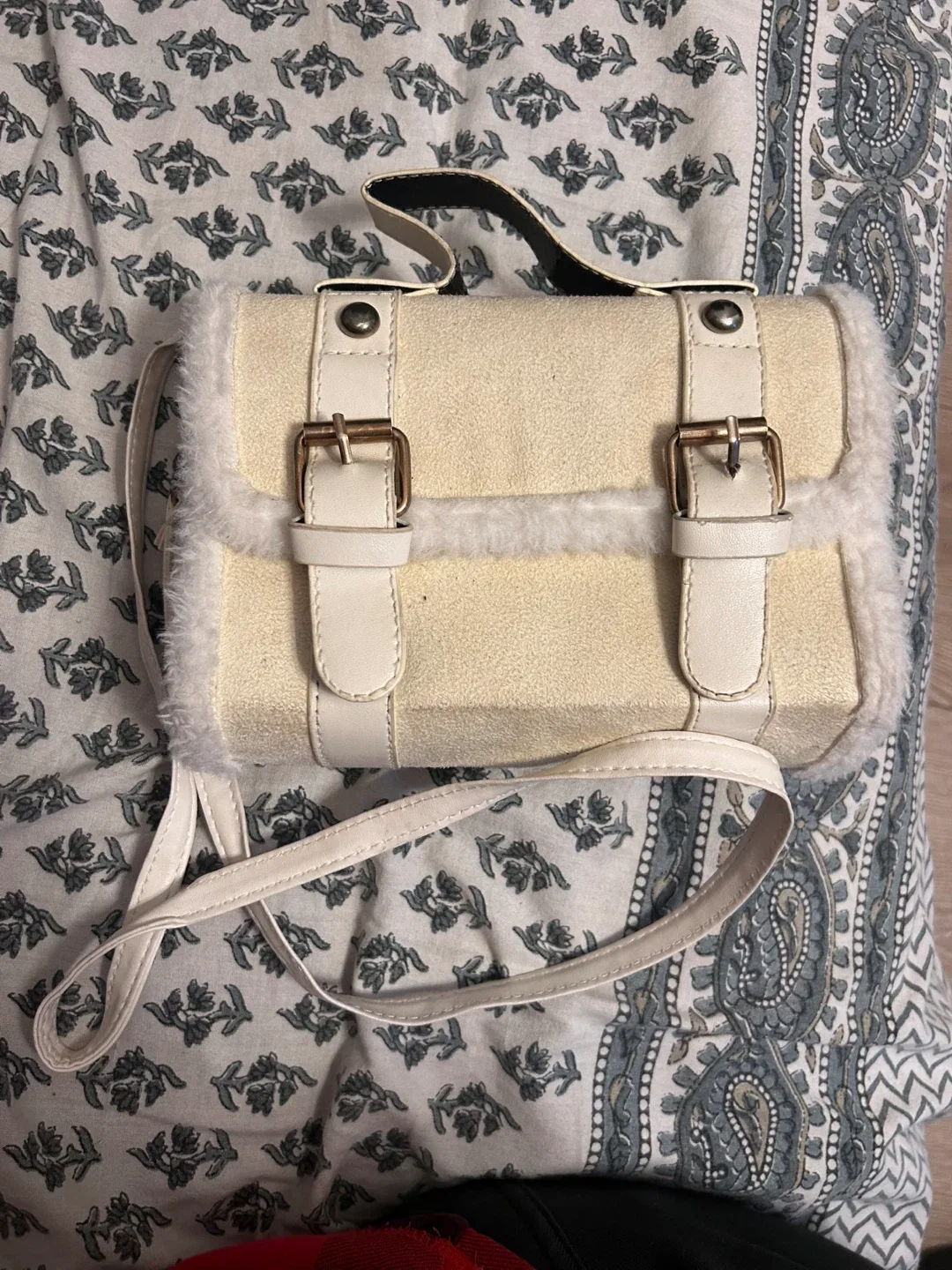 Cream Faux Fur Trim Crossbody Bag thumbnail