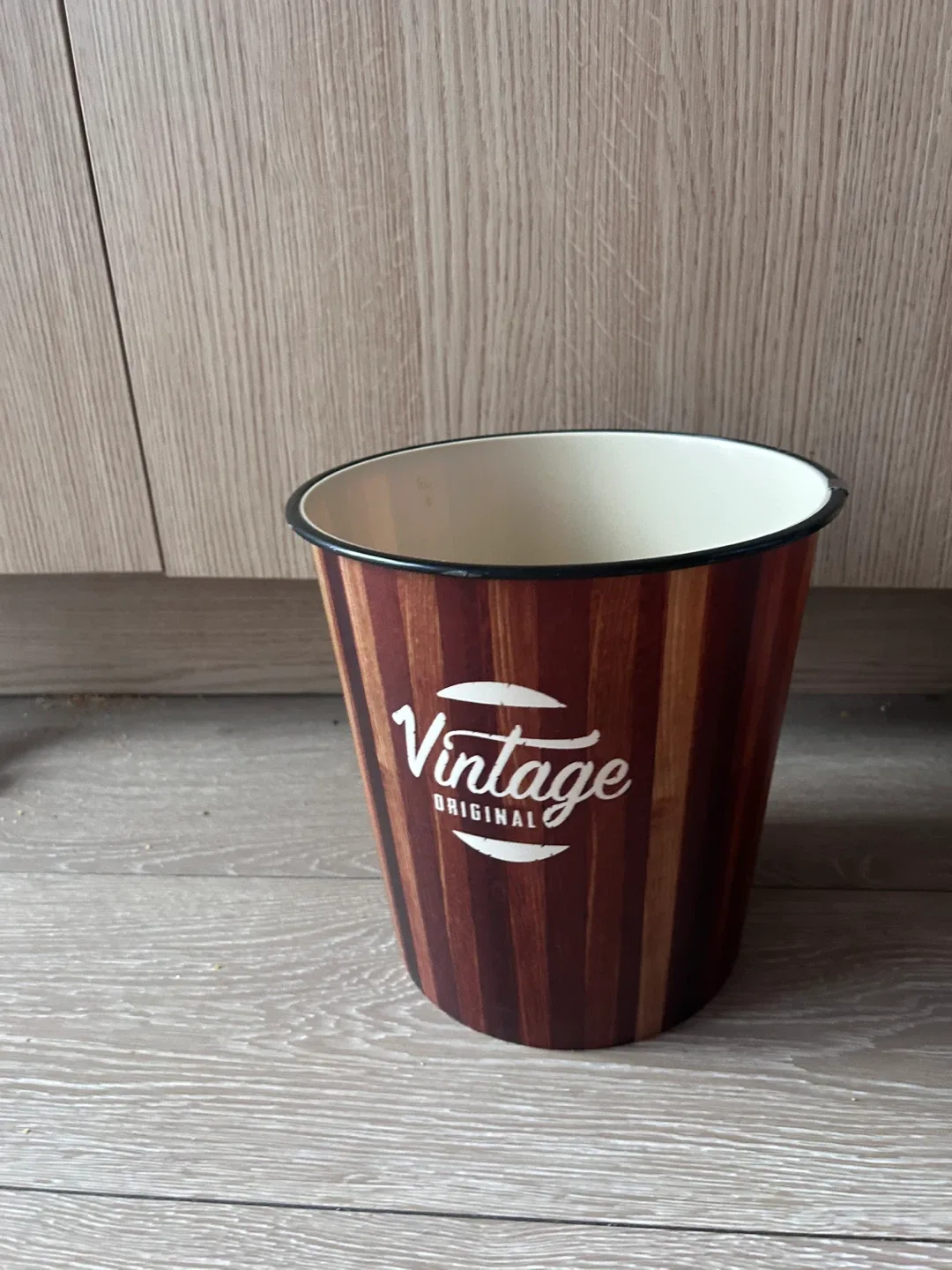 Vintage Original Wooden Patterned Wastebasket thumbnail
