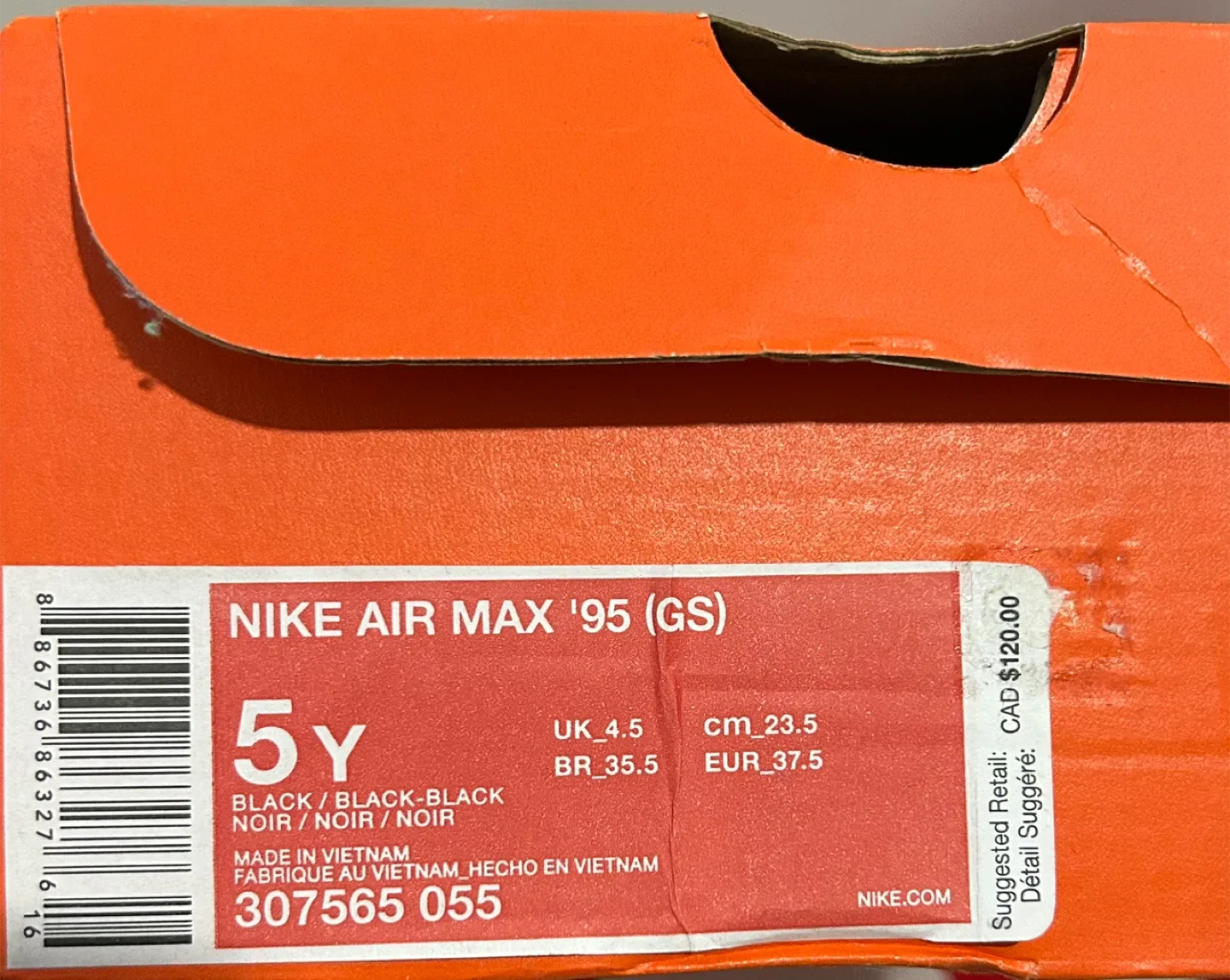 Nike Air Max '95 (GS) Black, Size 5Y