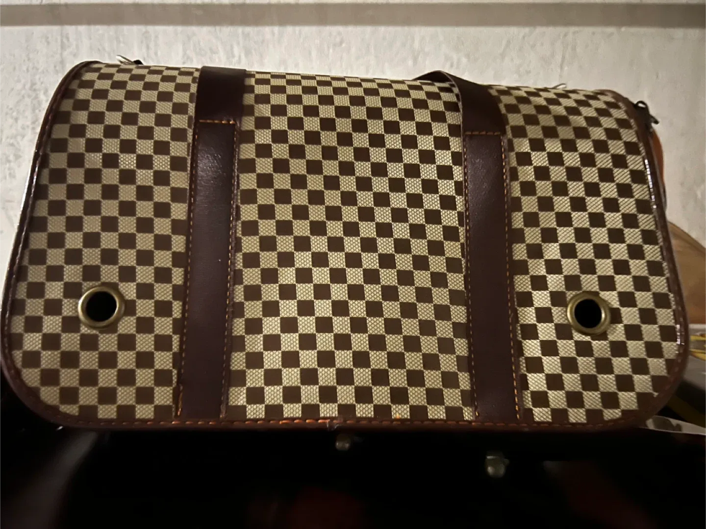 Brown Checkered Pet Carrier