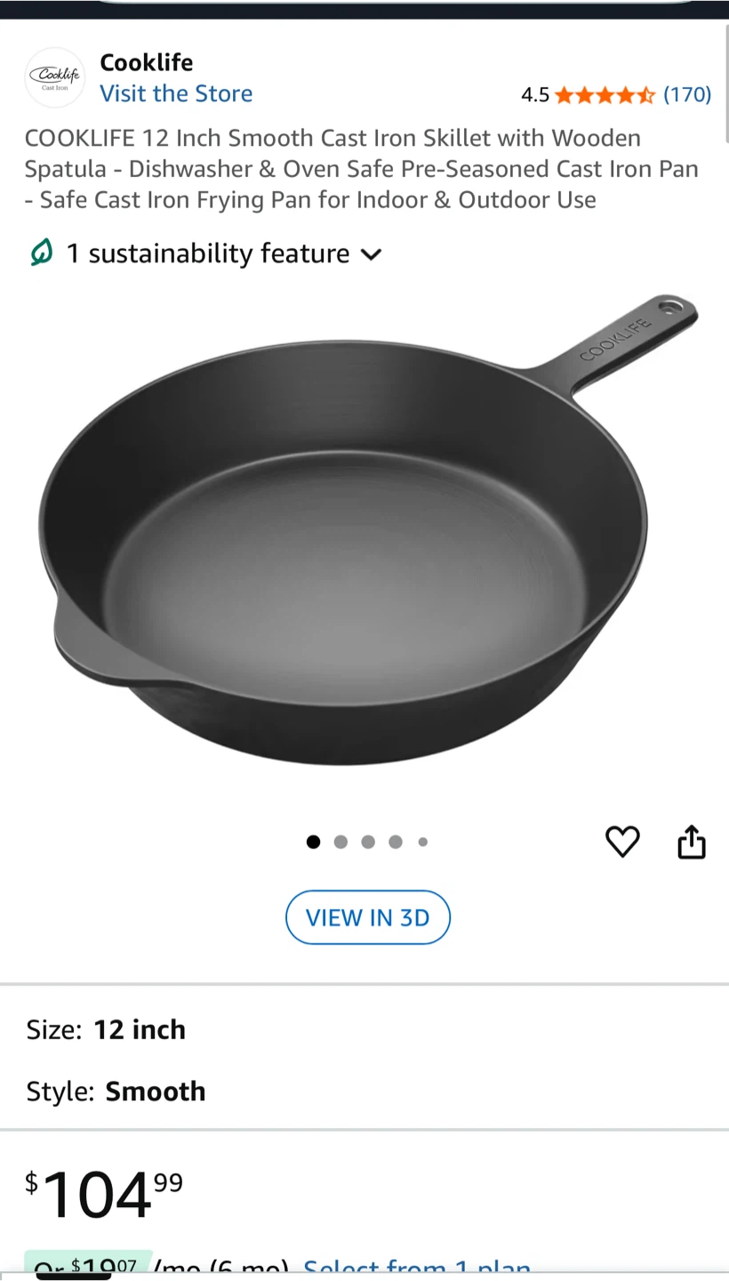 Cooklife 12" Smooth Cast Iron Skillet with Spatula - NEW