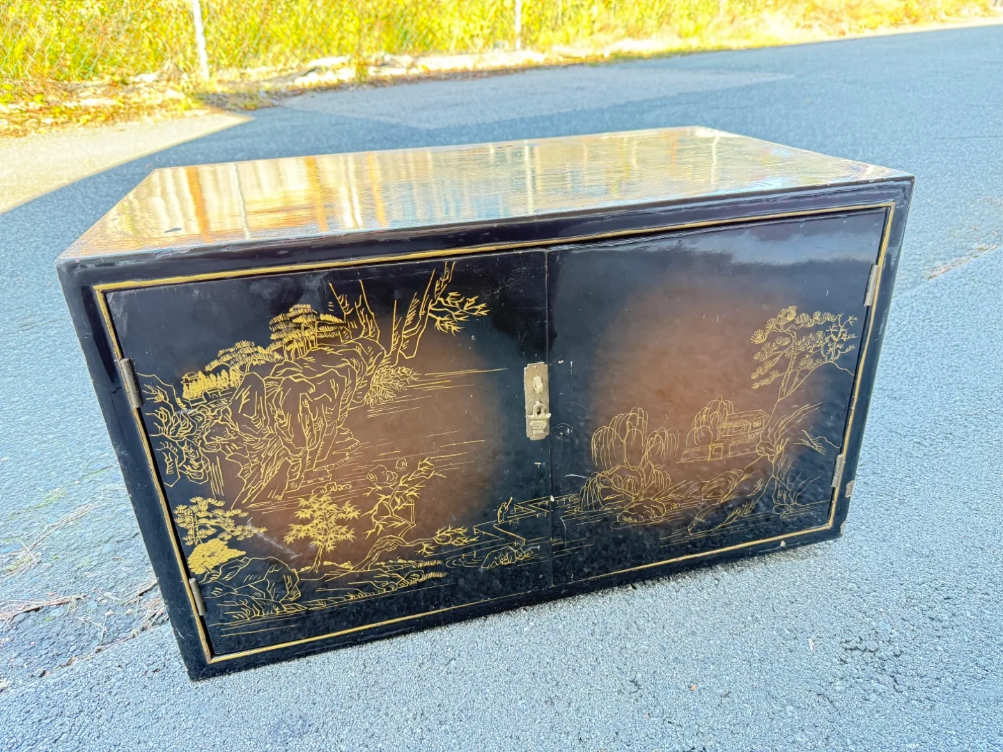 Asian Style Black Storage Cabinet thumbnail