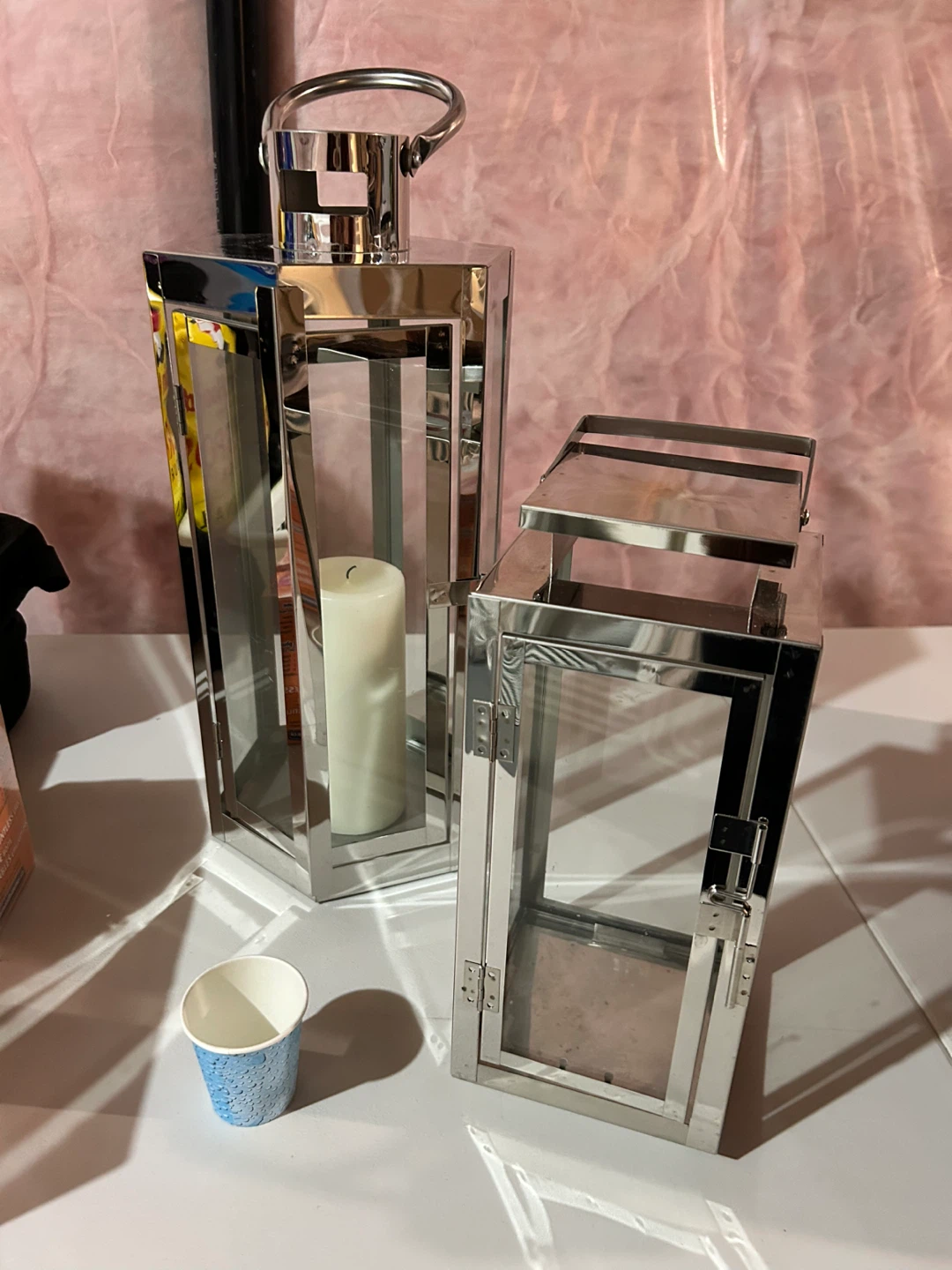 Silver Metal Lanterns (Set of 2)