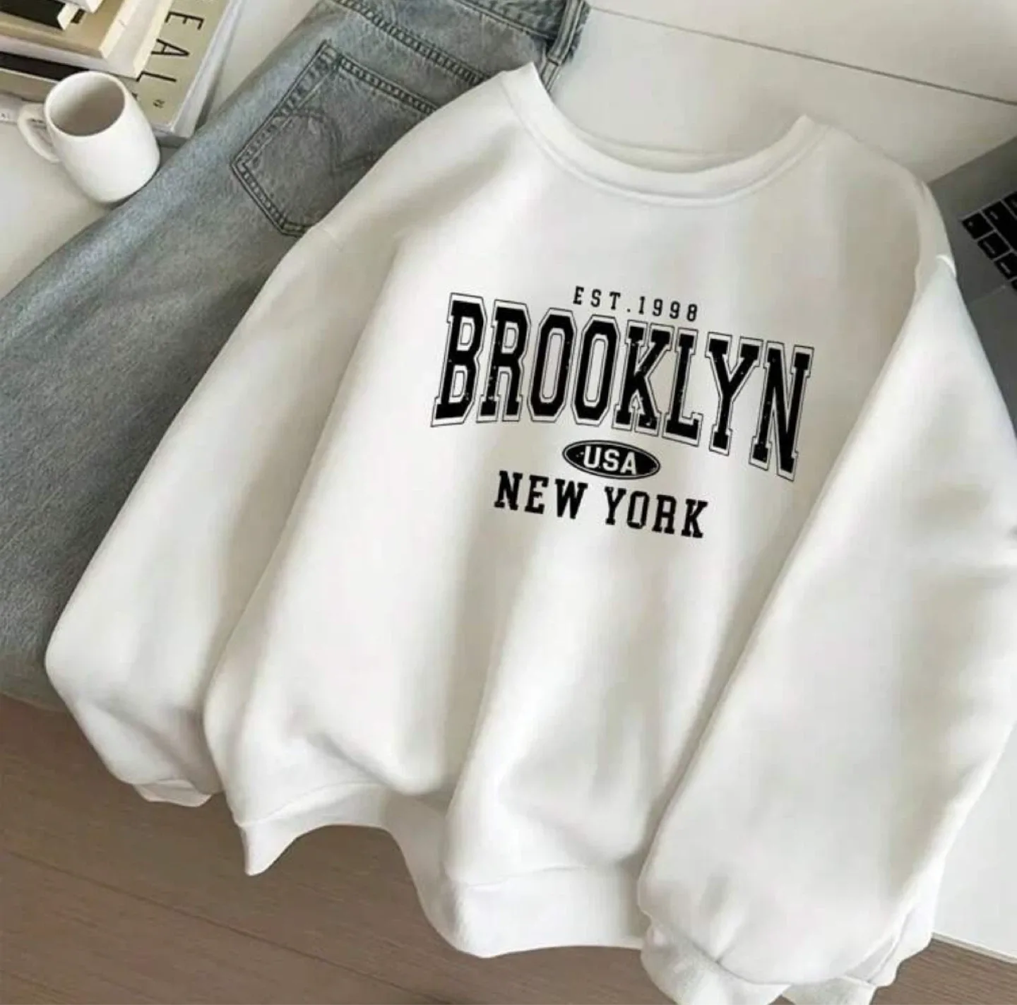 Brooklyn New York White Sweatshirt thumbnail