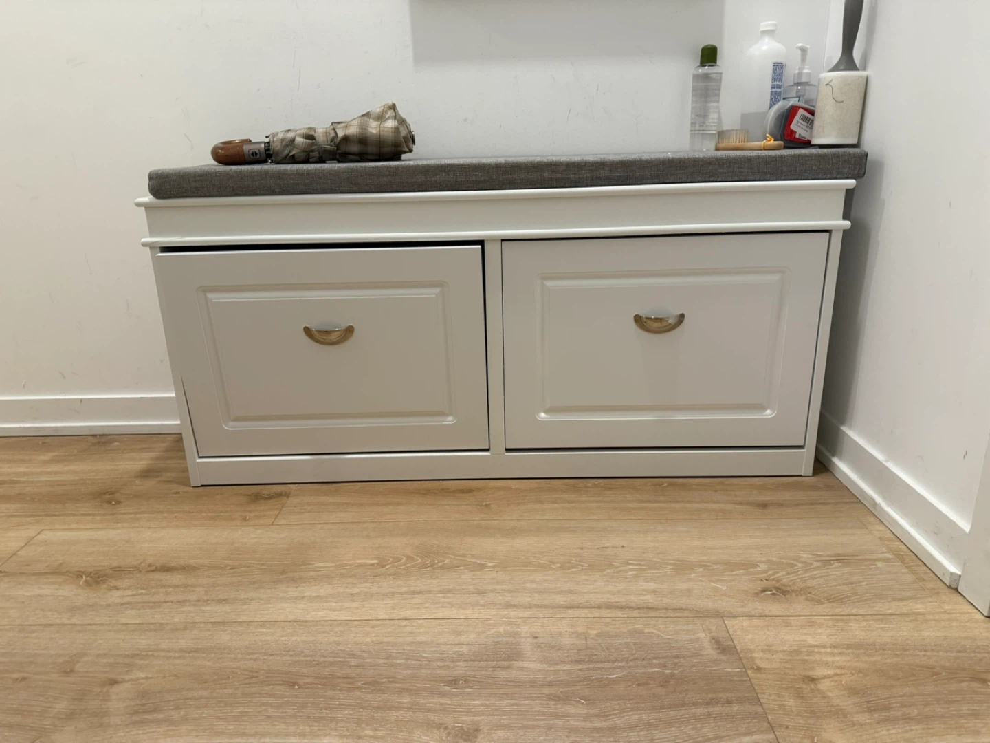 White Shoe Storage Bench with Grey Cushion - photo 3
