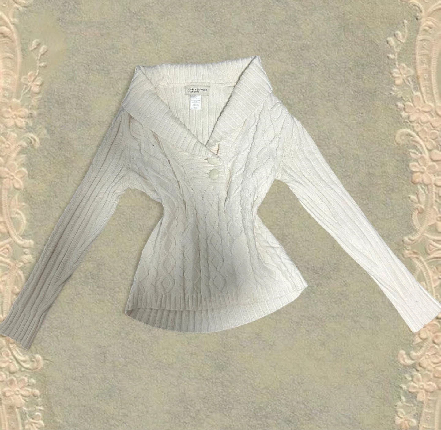 Jones New York Cream Cable Knit Sweater