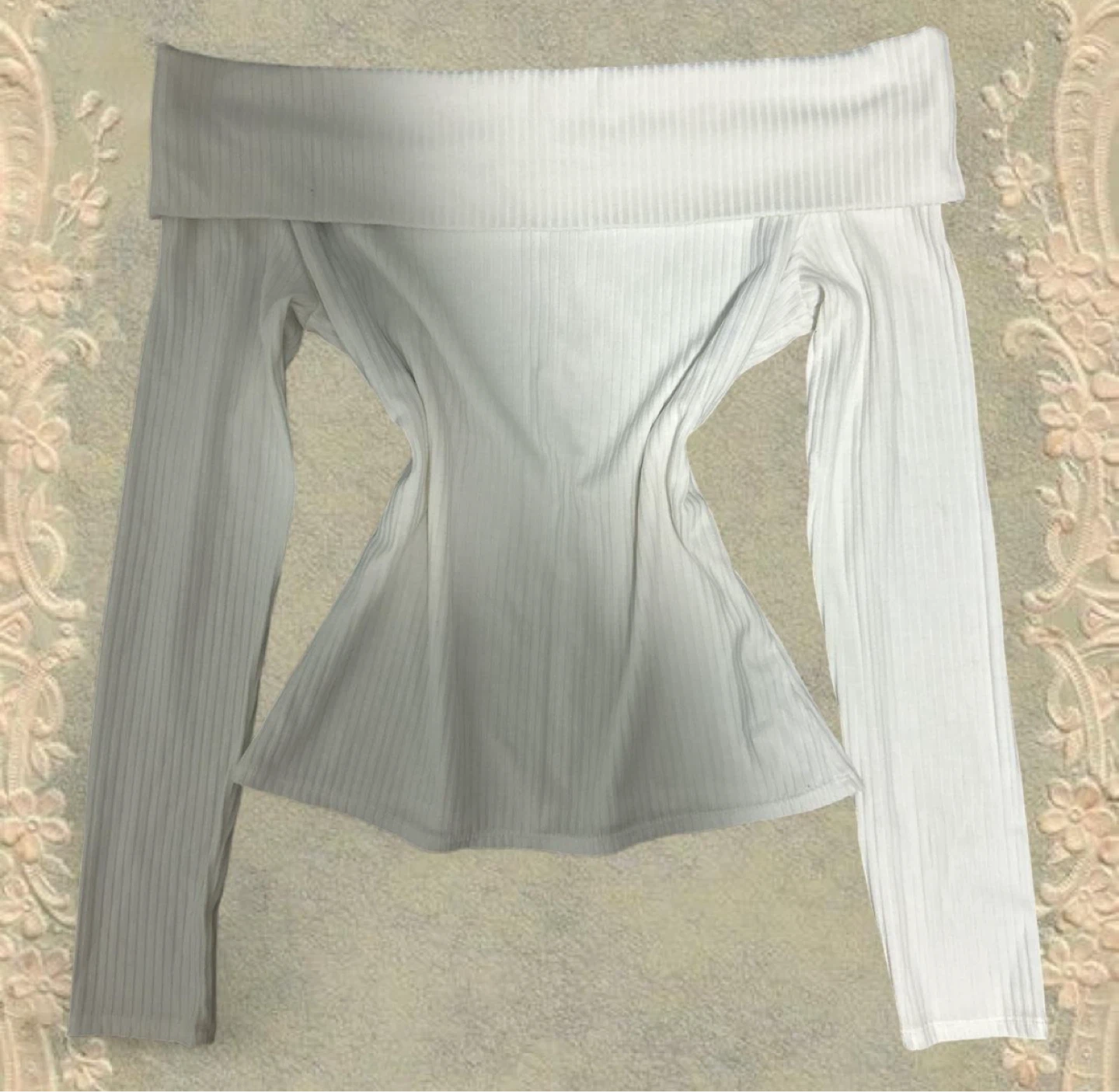 White Off-Shoulder Long Sleeve Top