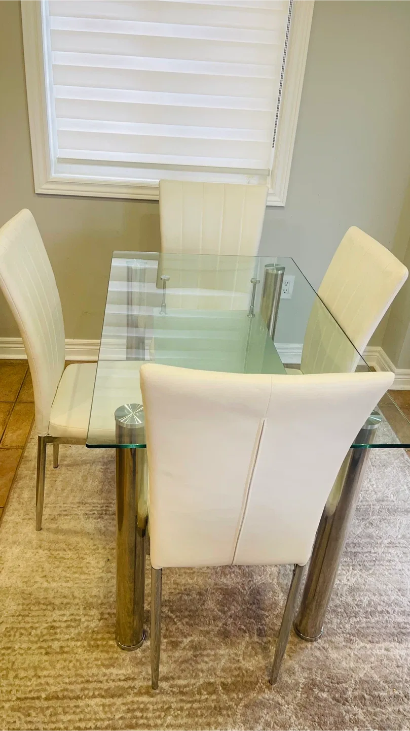Glass Top Dining Table with 4 Chairs thumbnail