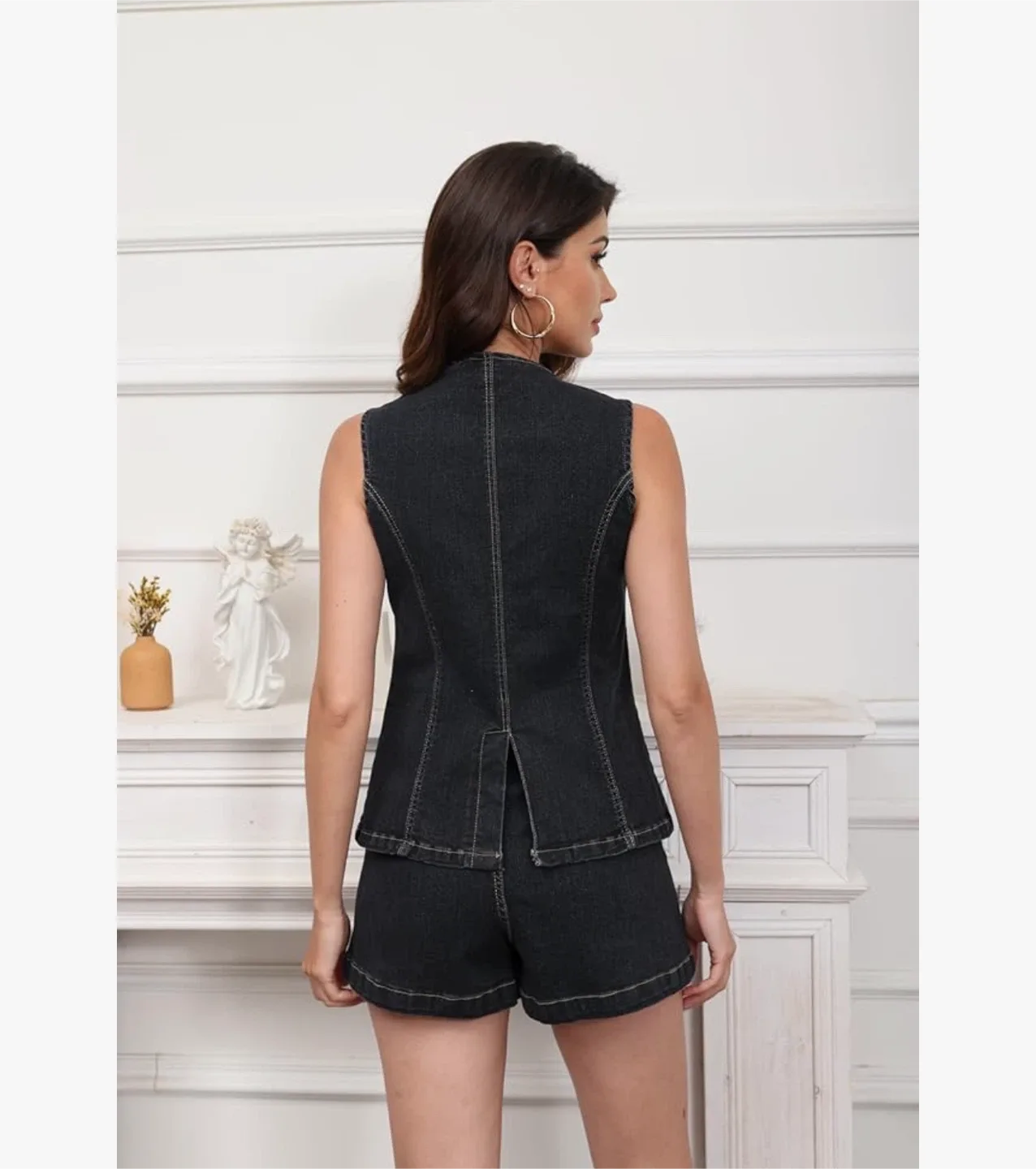 Black Denim Vest and Shorts Set. Size L image indicator(2)