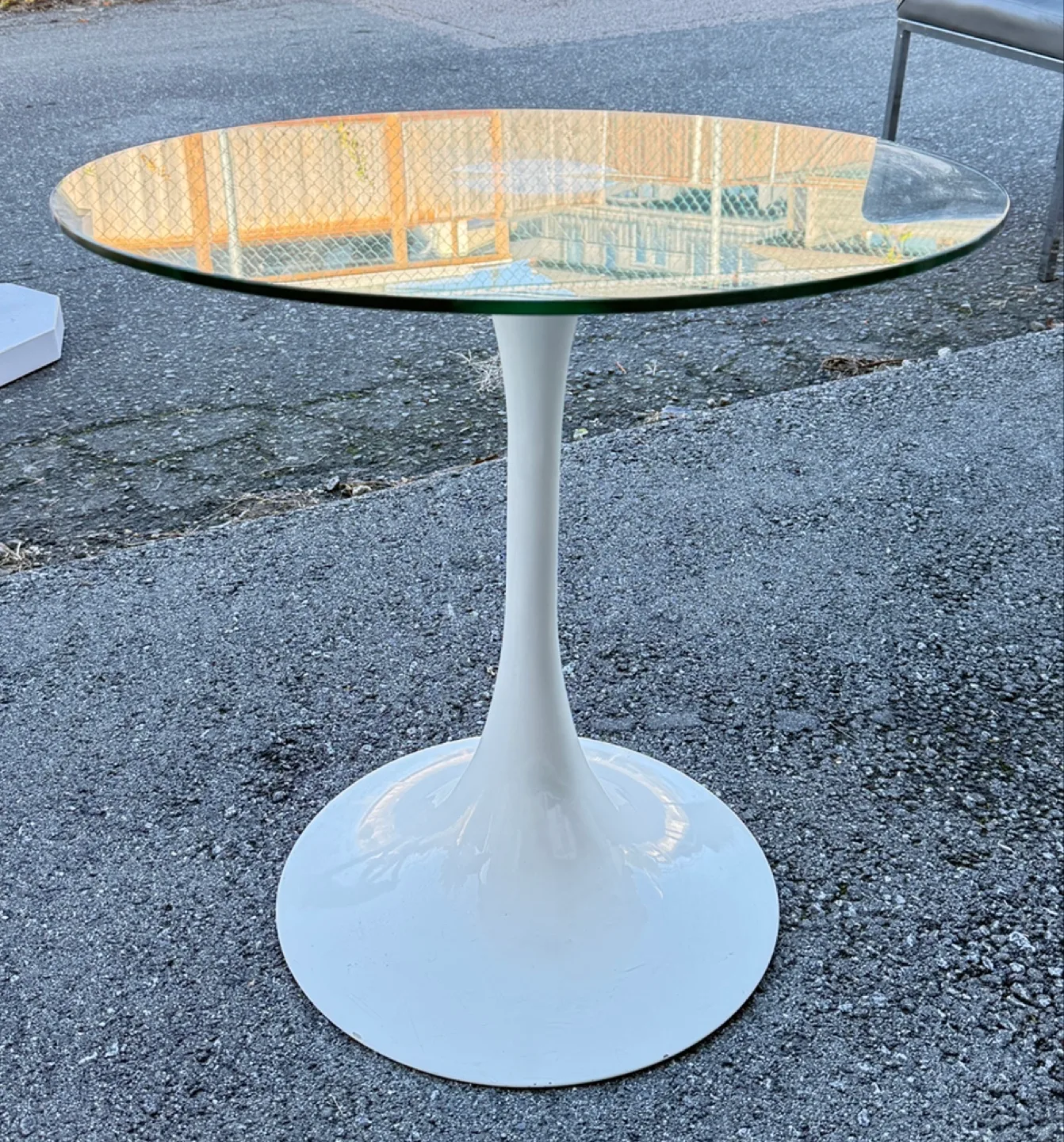 Round Glass Top Tulip side Table thumbnail