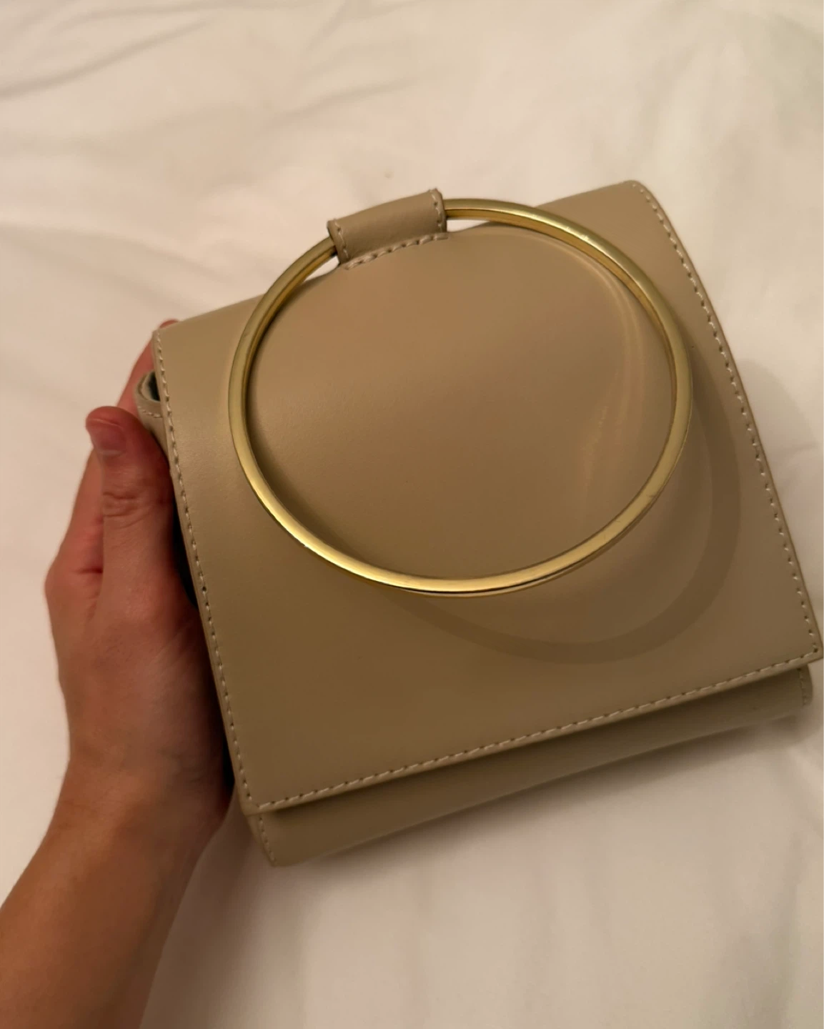 Beige Ring Handle Handbag