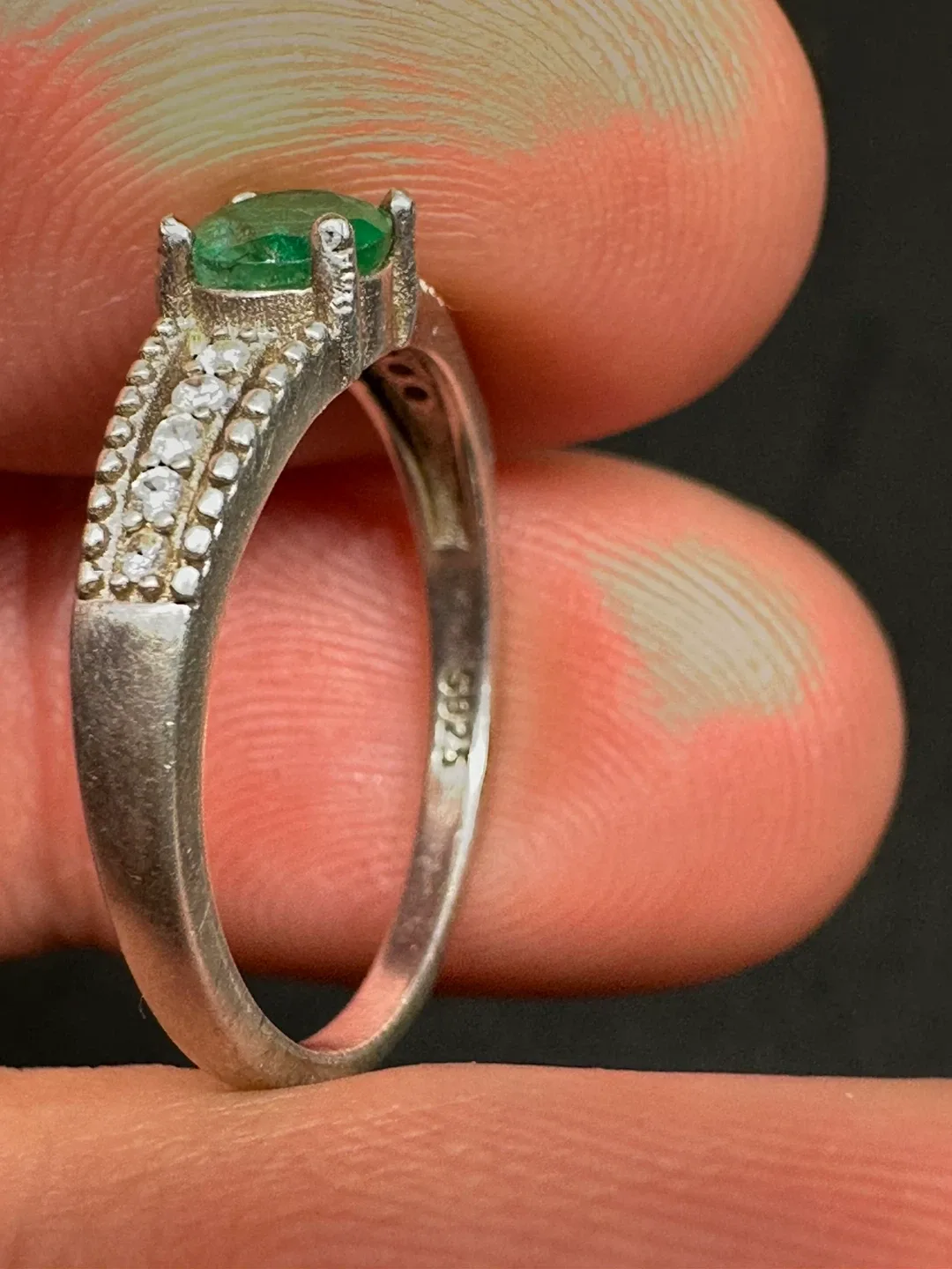 Emerald and White Zirconia Sterling Silver Ring image indicator(5)