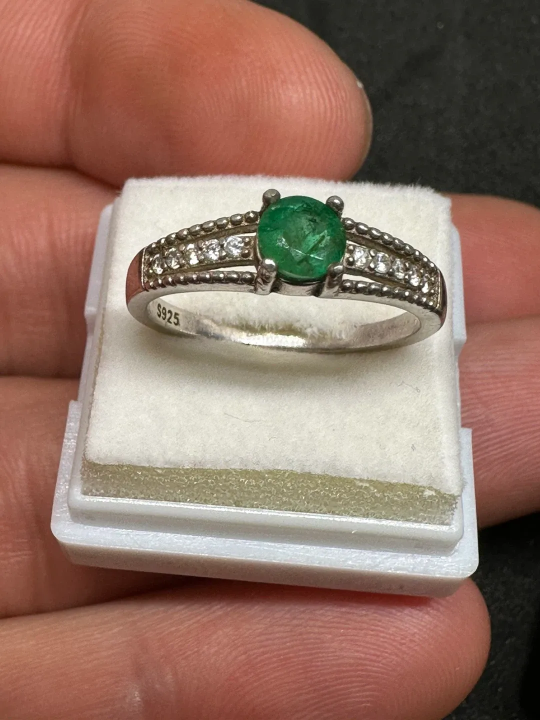 Emerald and White Zirconia Sterling Silver Ring image indicator(9)