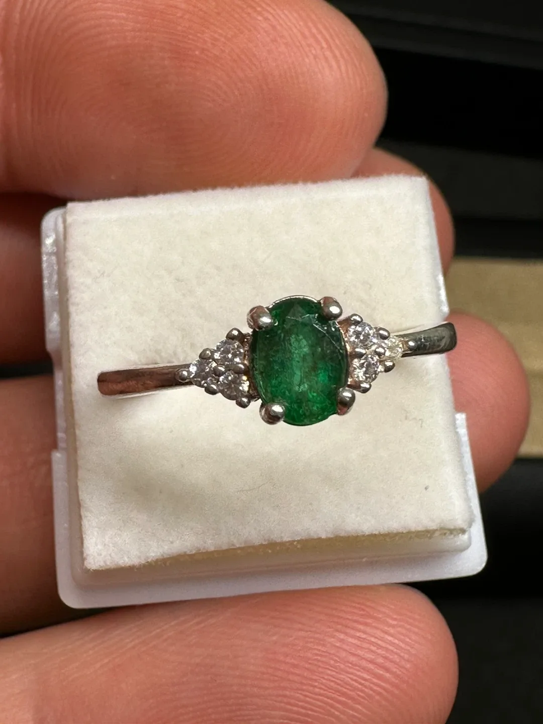 Emerald & White Zirconia Sterling Silver Ring. image indicator(6)