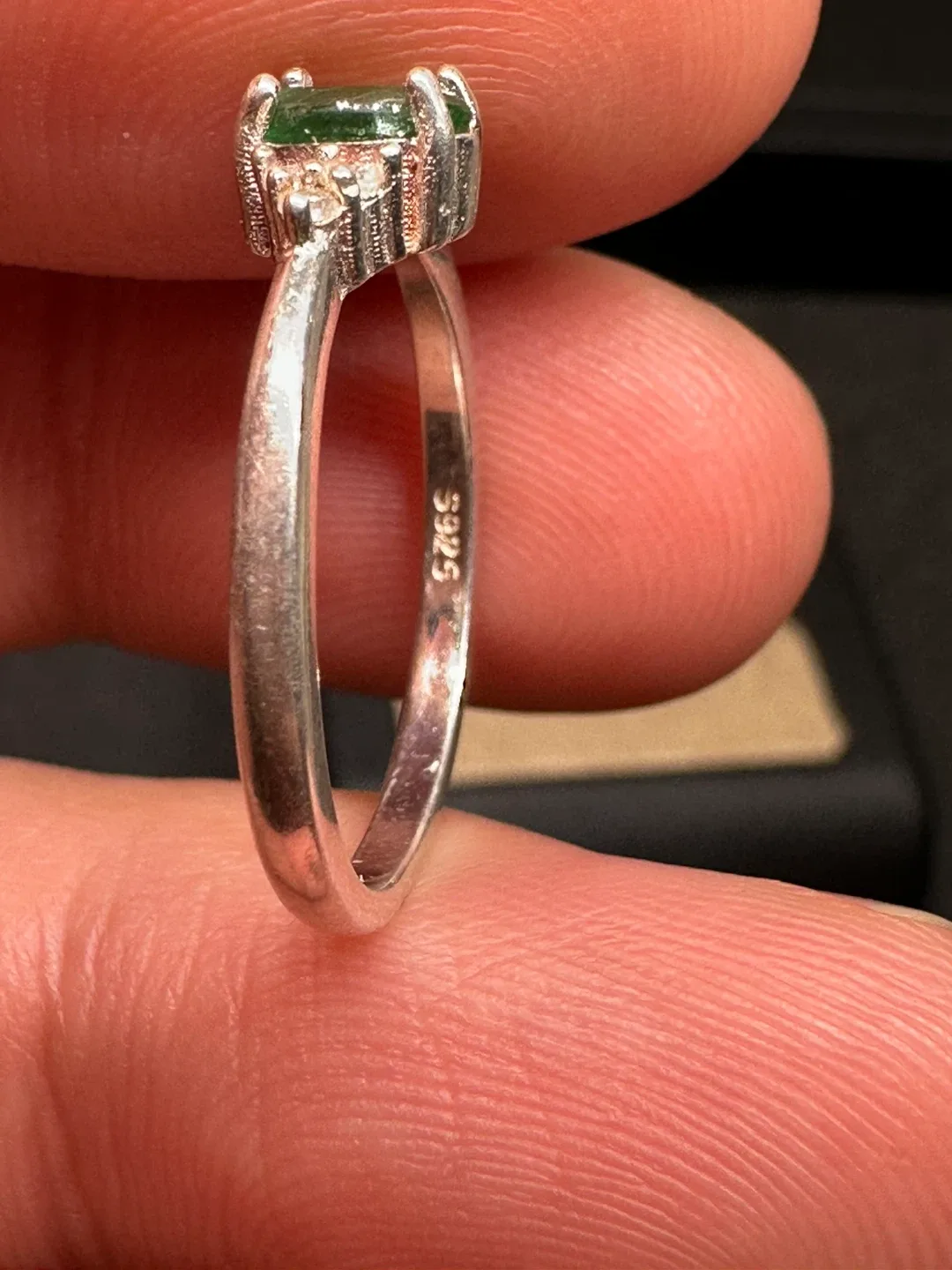 Emerald & White Zirconia Sterling Silver Ring. image indicator(2)