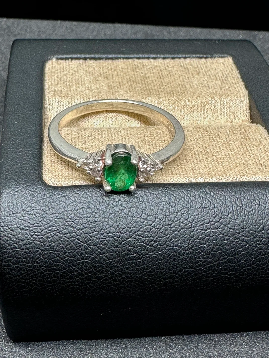 Emerald & White Zirconia Sterling Silver Ring. image indicator(7)