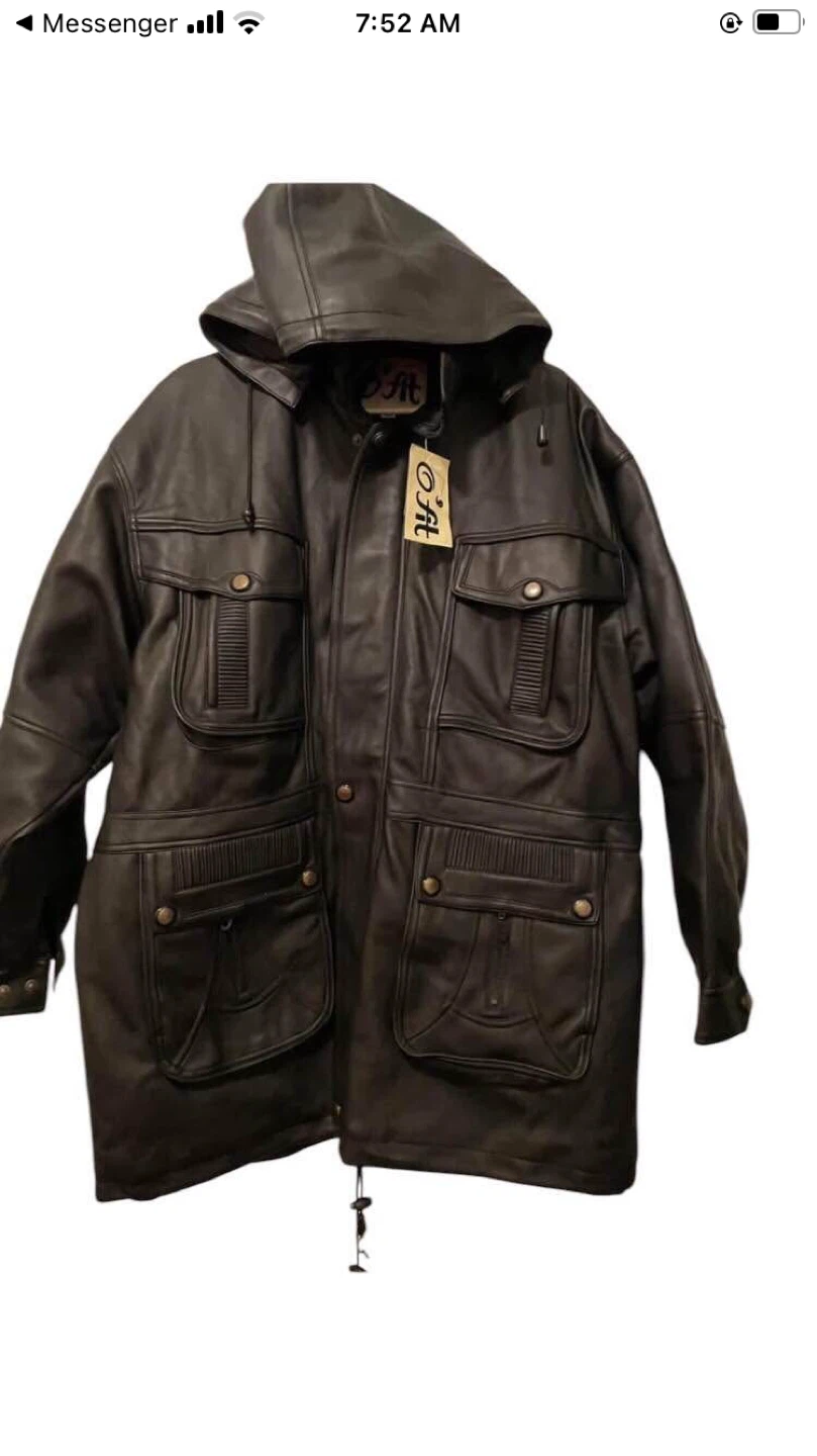 Ojia Black Leather Hooded Jacket