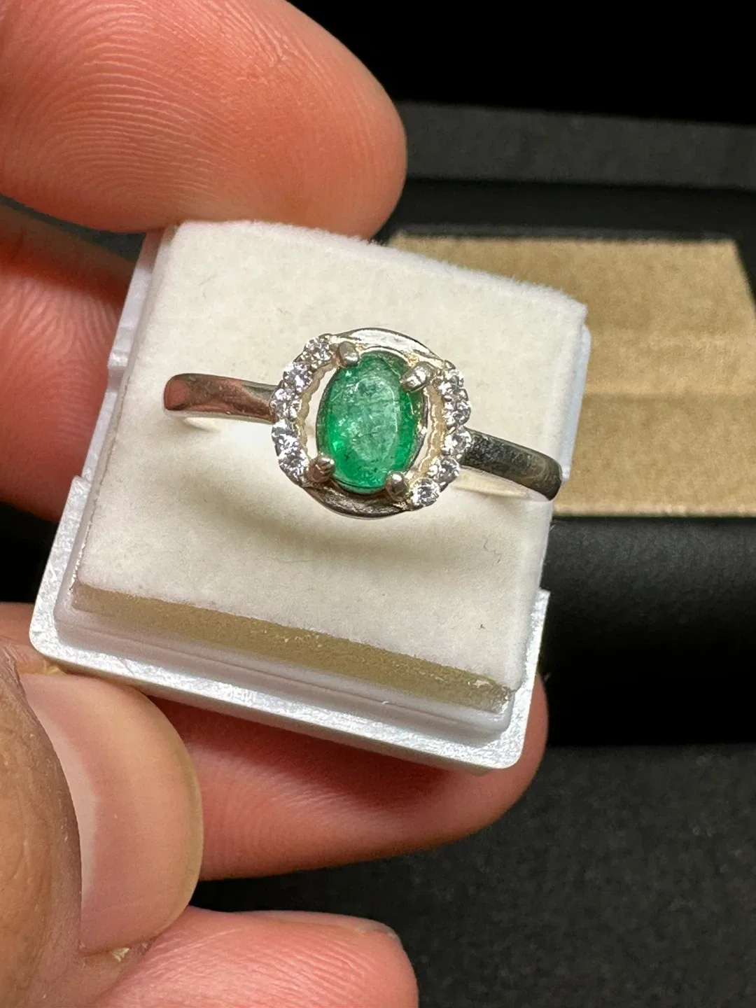 Emerald and White Zirconia Sterling Silver Ring image indicator(2)