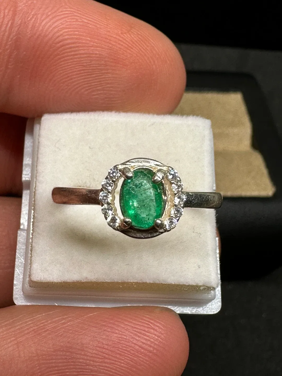 Emerald and White Zirconia Sterling Silver Ring image indicator(6)