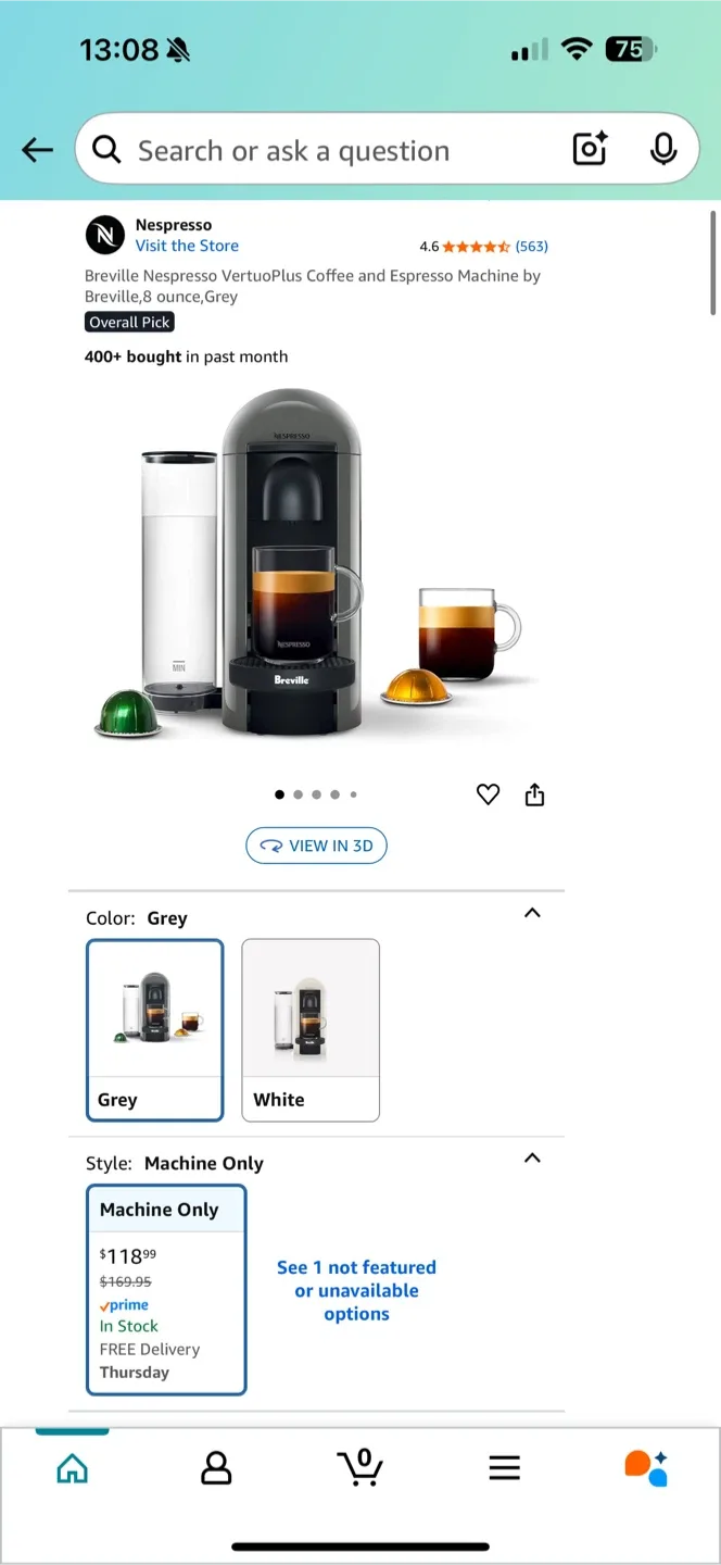Nespresso VertuoPlus Coffee Machine - Grey image indicator(5)