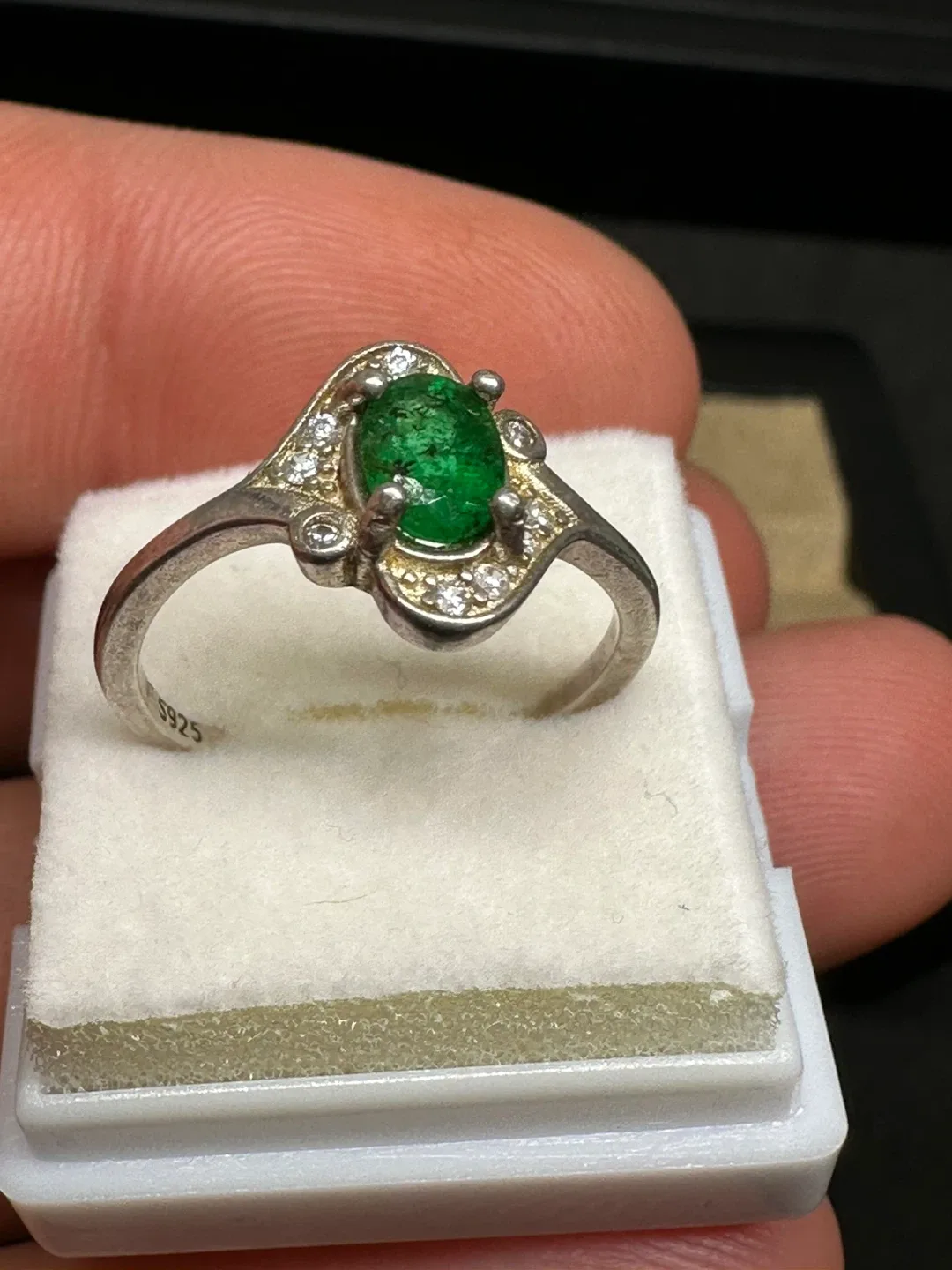 Emerald & White Zirconia Sterling Silver Ring image indicator(5)