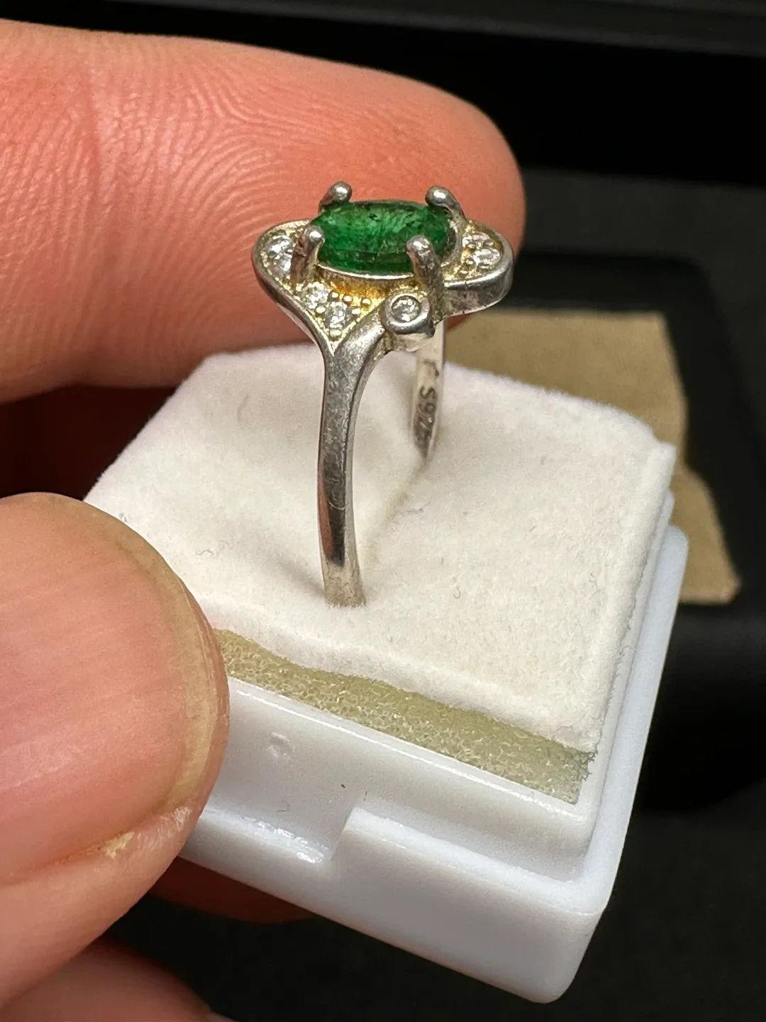 Emerald & White Zirconia Sterling Silver Ring image indicator(4)