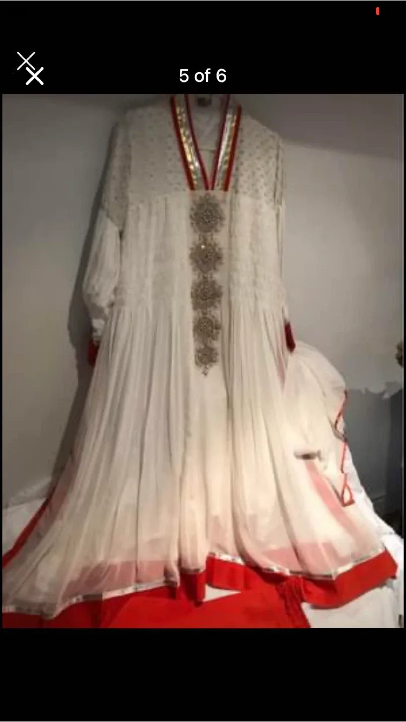 White & Red Anarkali Dress like new