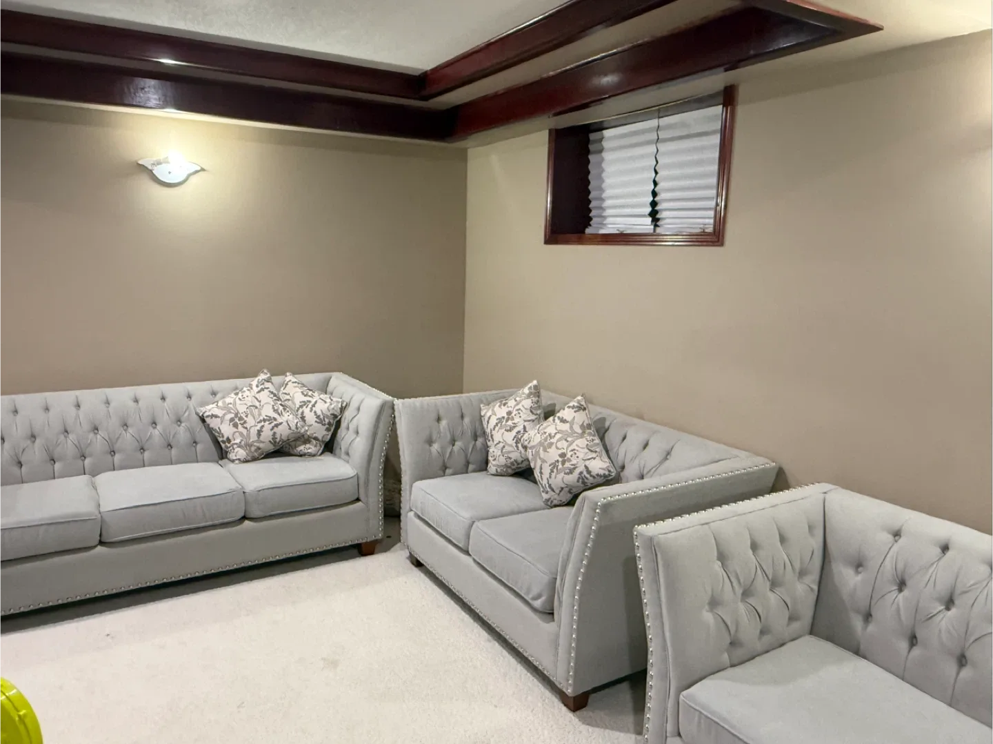 Grey Tufted Sofa Set