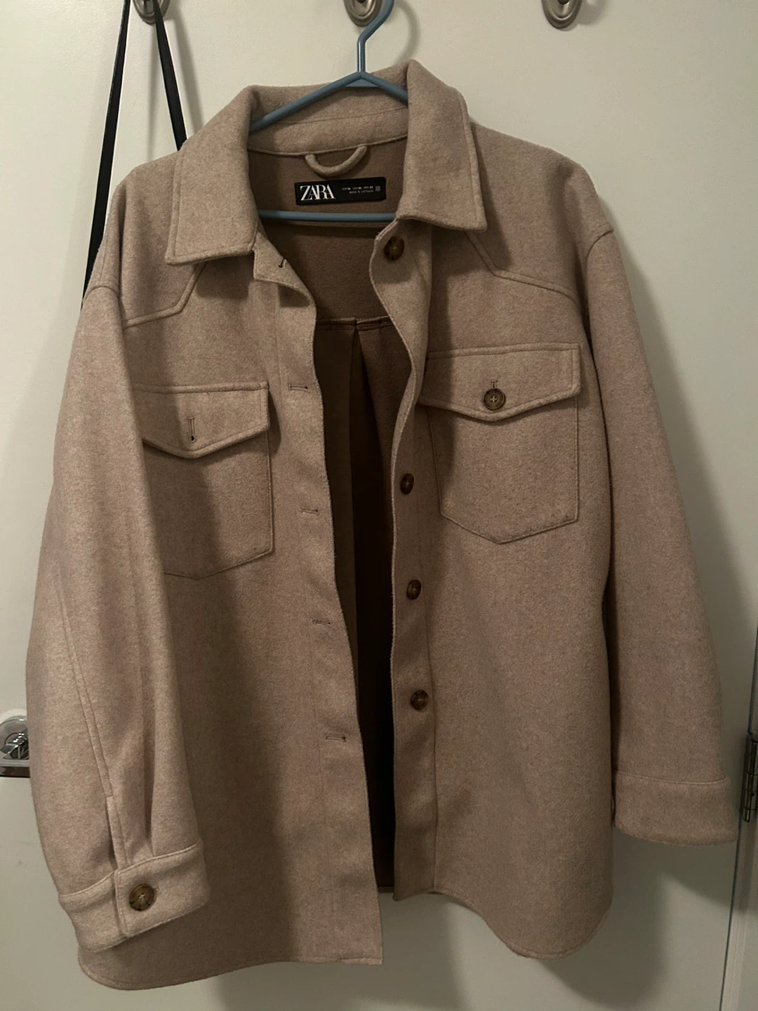 Zara Oversized Beige Wool Blend Shacket, XL