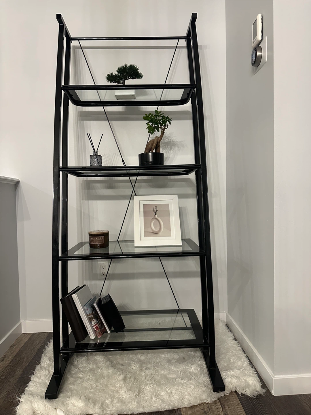 Black Metal and Glass Ladder Shelf - photo 2