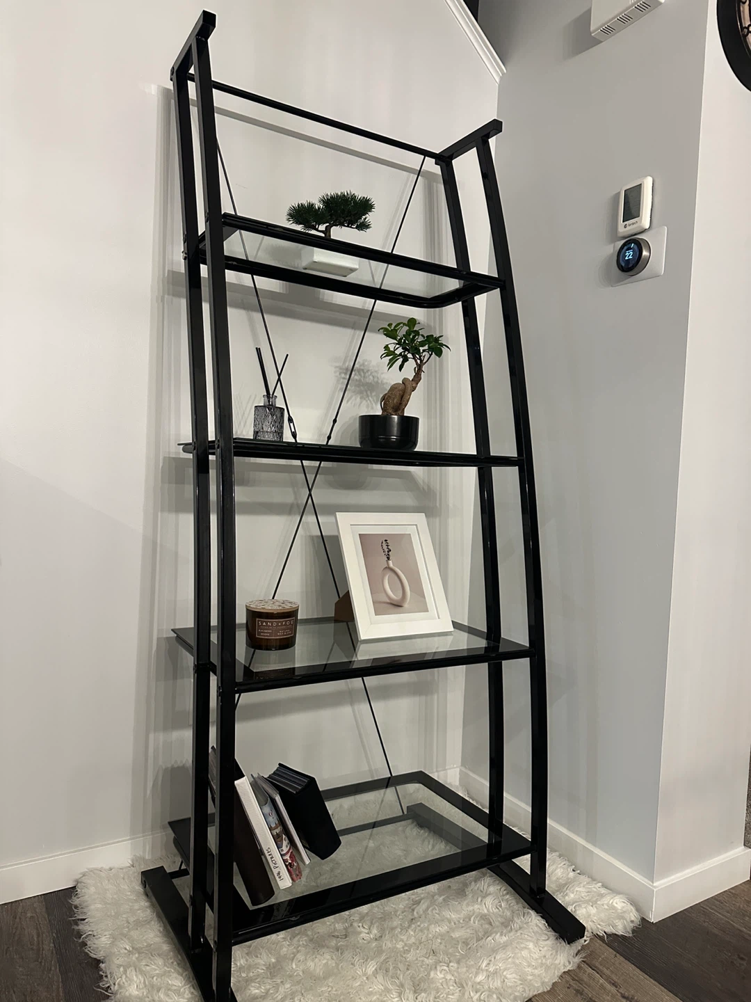 Black Metal and Glass Ladder Shelf