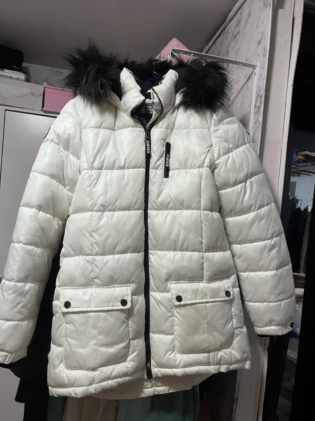 Justice White Puffer Jacket - Size M (10/12) - photo 3