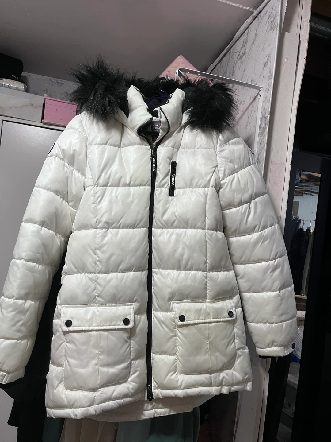 Justice White Puffer Jacket - Size M (10/12) - photo 4