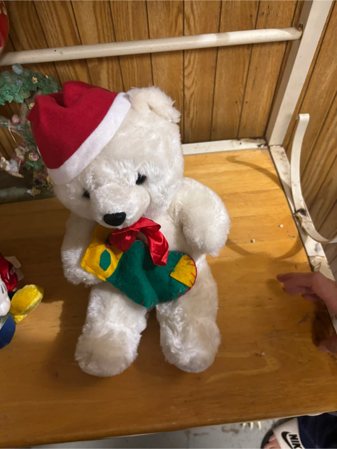 White Teddy Bear with Santa Hat