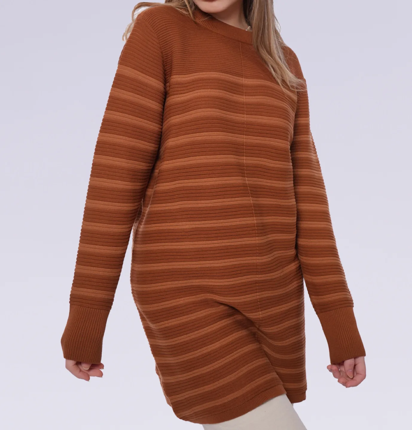 🥕Brown Ribbed Knit Sweater Dress thumbnail
