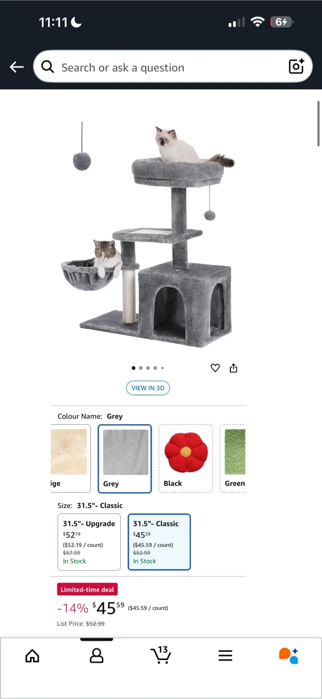 Grey Cat Tree with Scratching Post image indicator(6)
